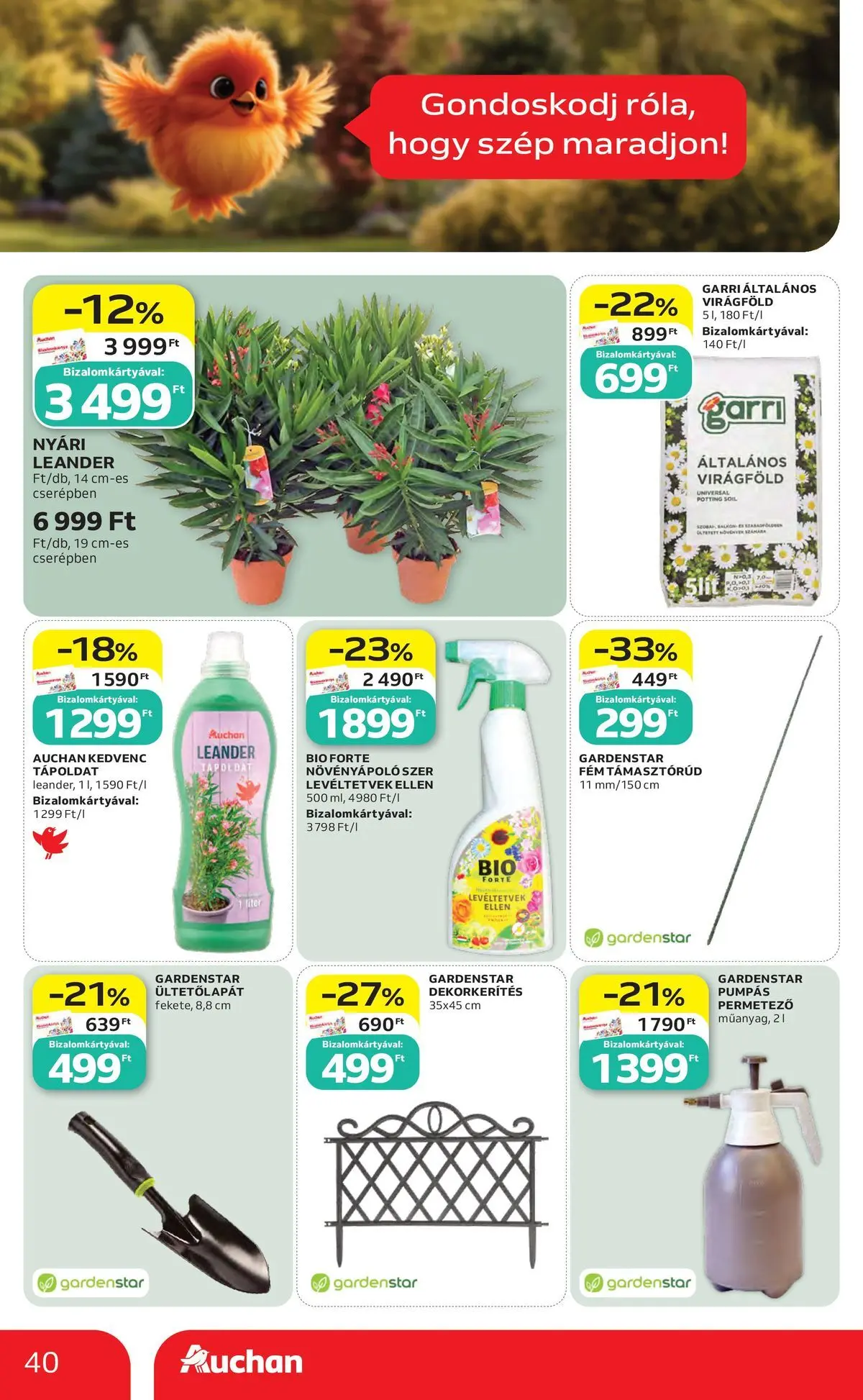 Auchan akciós újság Szolnok - 2026.07.30. -tól/töl > akció, lapozható szórólap 🛍️ | Oldal: 40 | Termékek: Permetező, Tápoldat, Virágföld