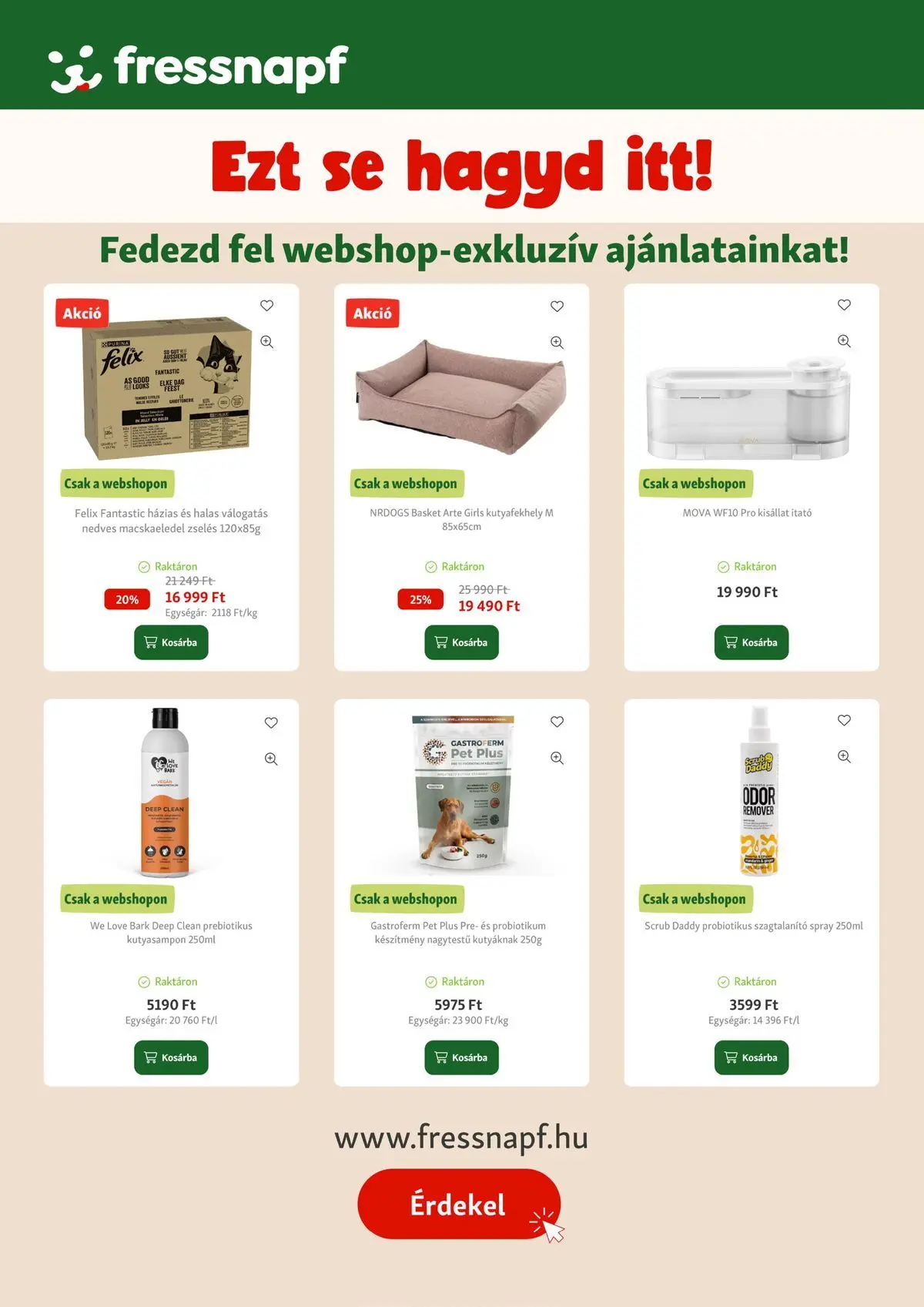 Fressnapf aktuális akciós újság - 2026.08.06. -tól/töl > akció, lapozható szórólap 🛍️ | Oldal: 17 | Termékek: Macskaeledel