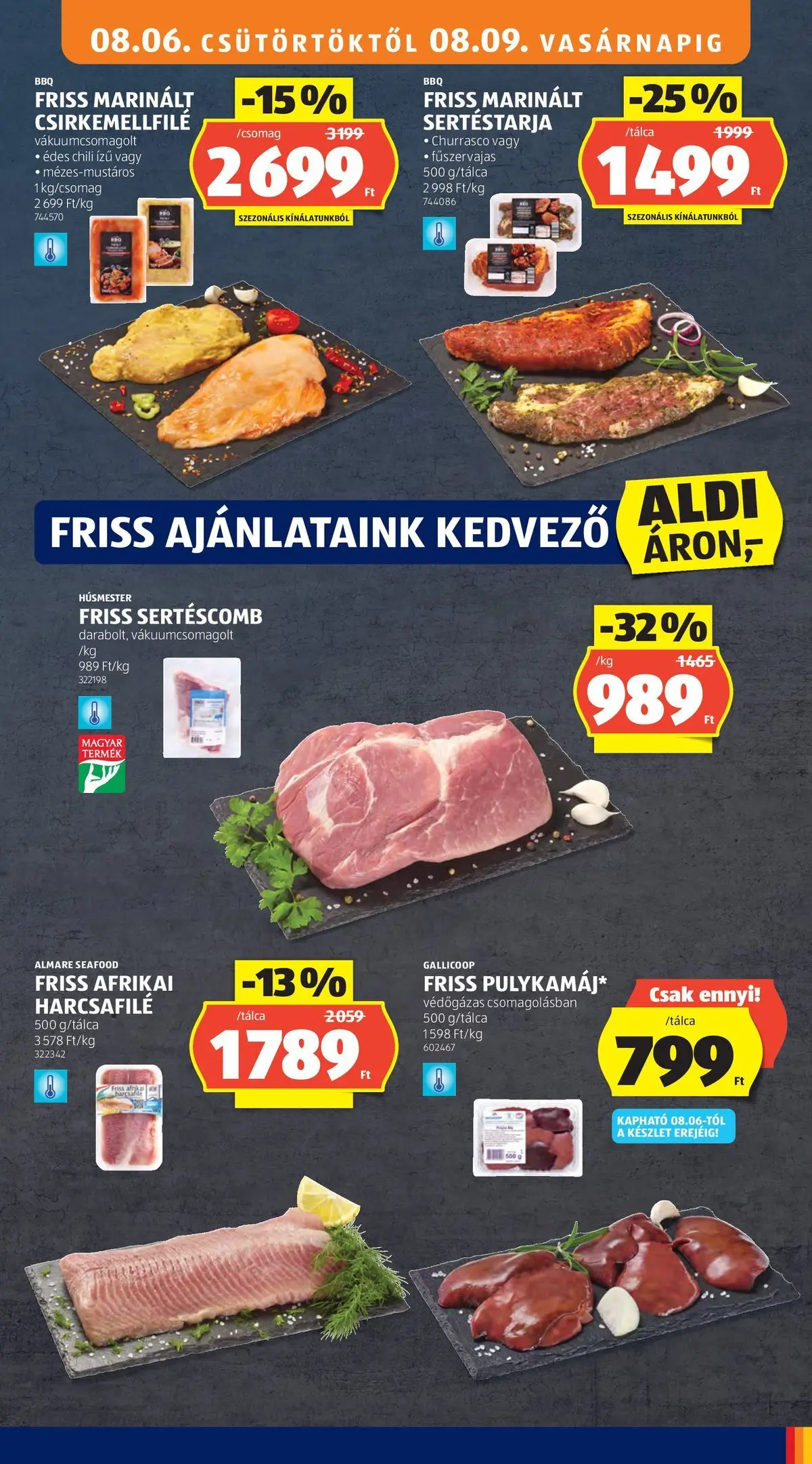 Aldi aktuális akciós újság - 2026.08.06. -tól/töl > akció, lapozható szórólap 🛍️ | Oldal: 7 | Termékek: Chili, Sertéstarja, Sertéscomb, Afrikai harcsafilé