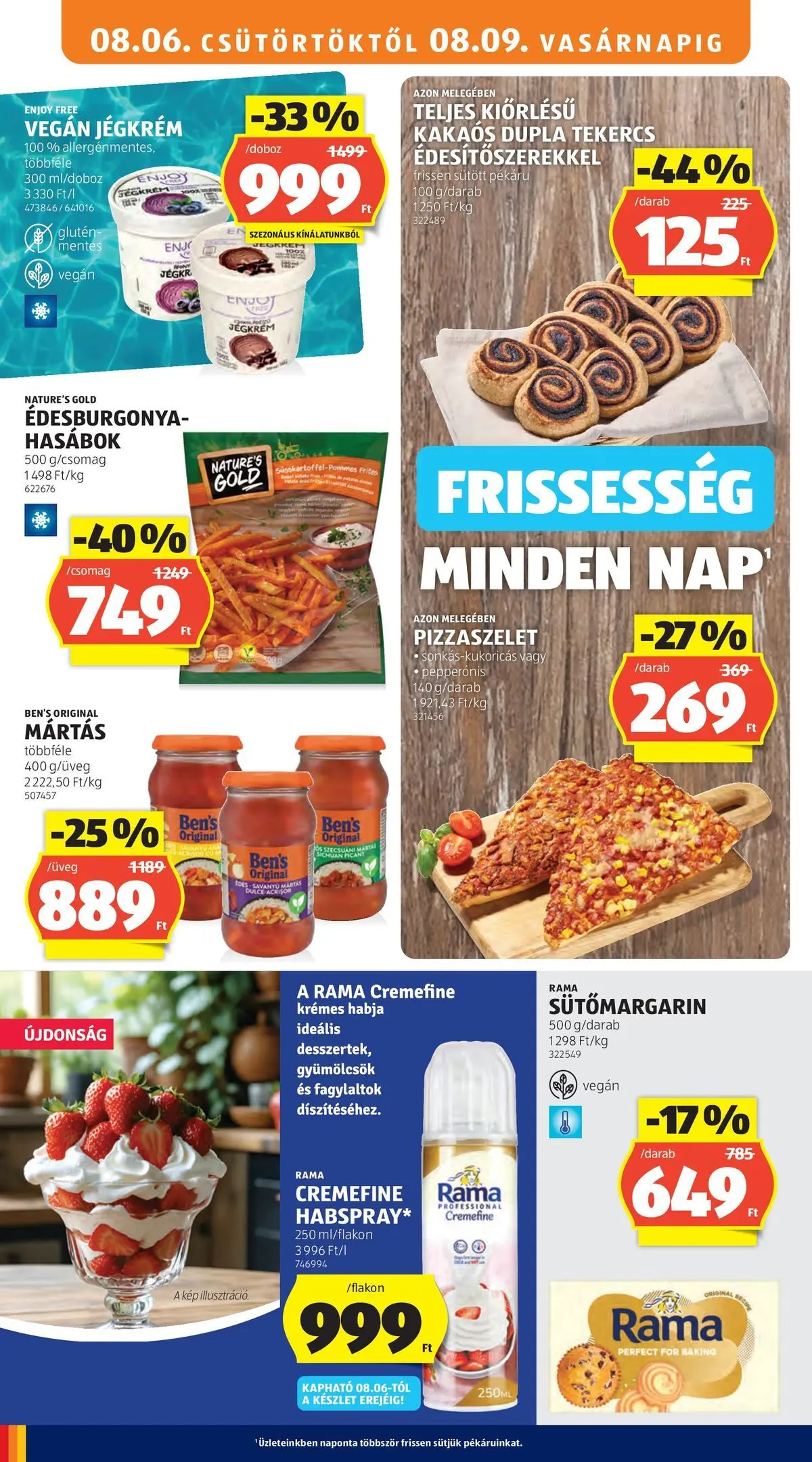 Aldi aktuális akciós újság - 2026.08.06. -tól/töl > akció, lapozható szórólap 🛍️ | Oldal: 14 | Termékek: Rama, Édesburgonya, Pizza, Vegán
