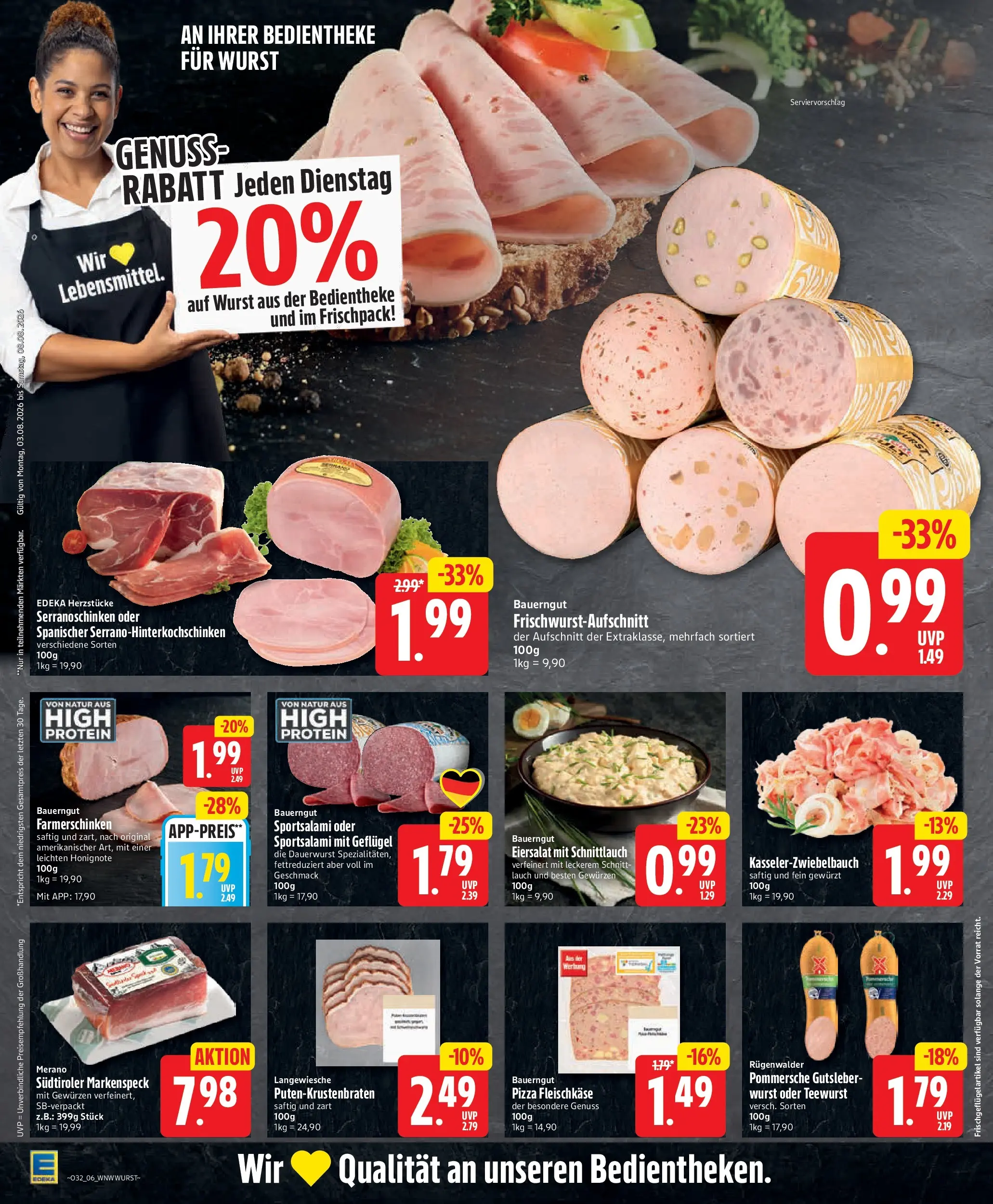 Edeka Jubiläumshandzettel Schomacker (ab 03.08.2026) » Angebote Online | Seite: 8 | Produkte: Wurst, Bauerngut, Pizza