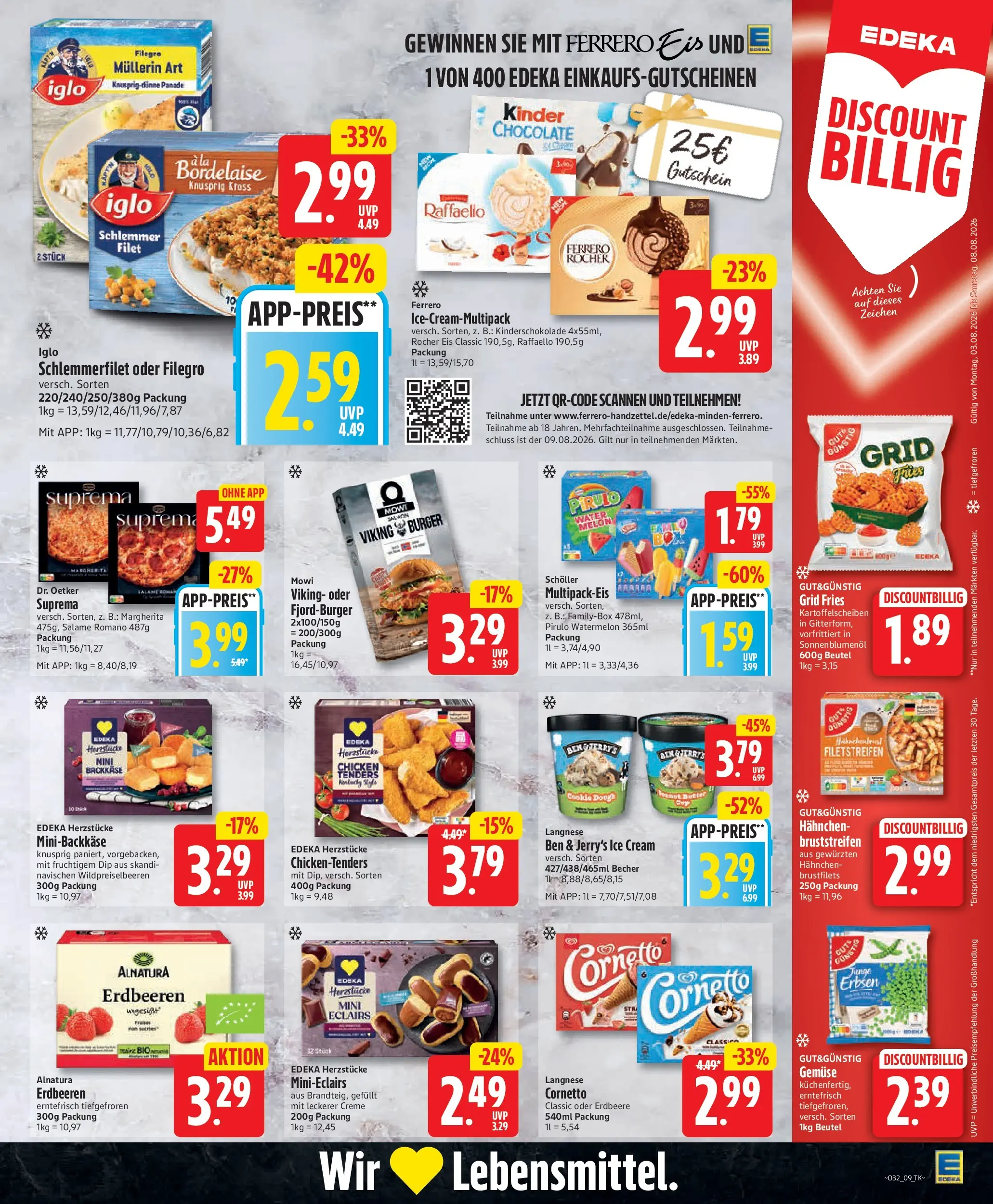Edeka Jubiläumshandzettel Schomacker (ab 03.08.2026) » Angebote Online | Seite: 11 | Produkte: Iglo, Ben & Jerry's, Eis, Erbsen