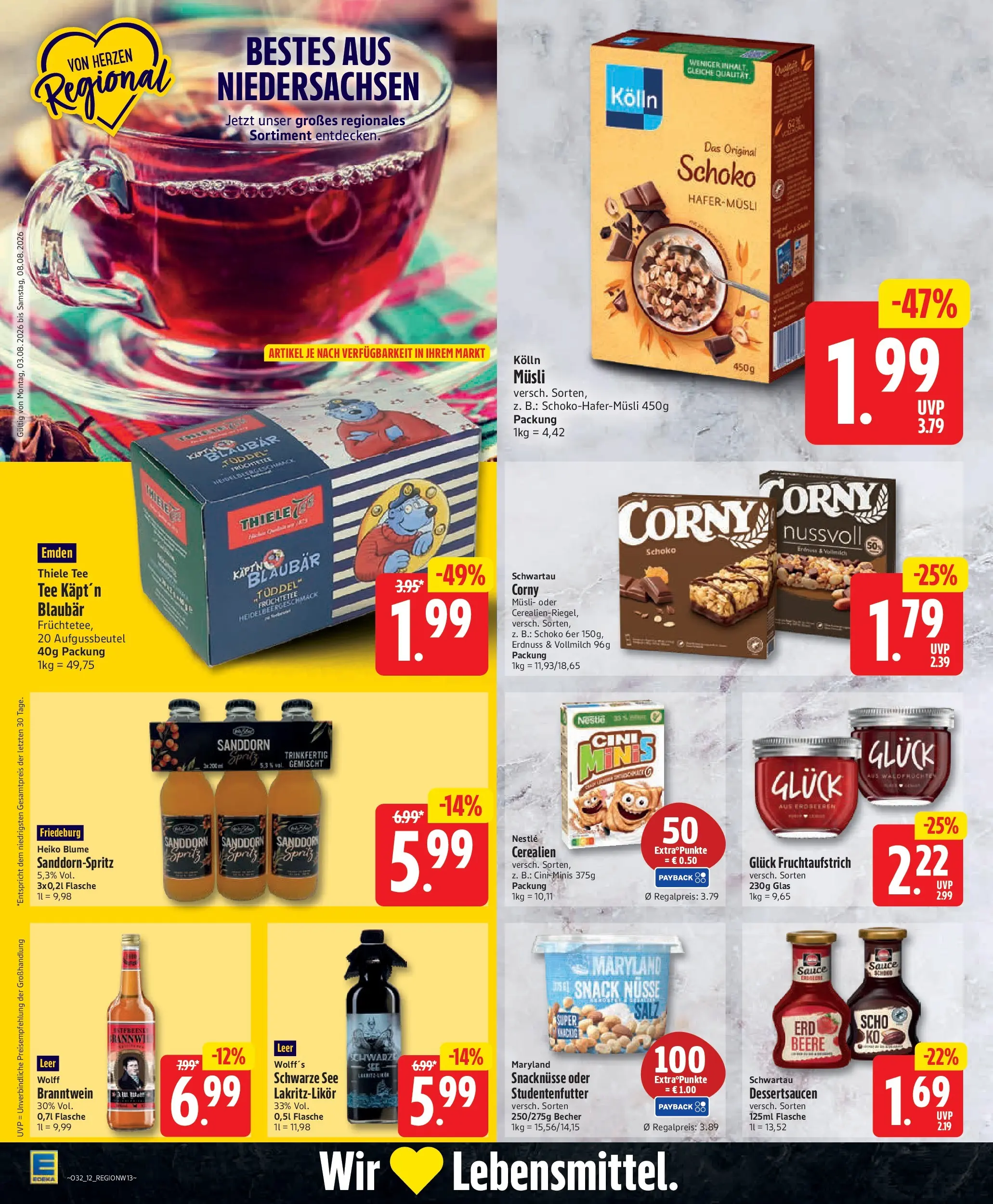 Edeka Jubiläumshandzettel Schomacker (ab 03.08.2026) » Angebote Online | Seite: 14 | Produkte: Musli, Tee, Erdbeeren, Nüsse