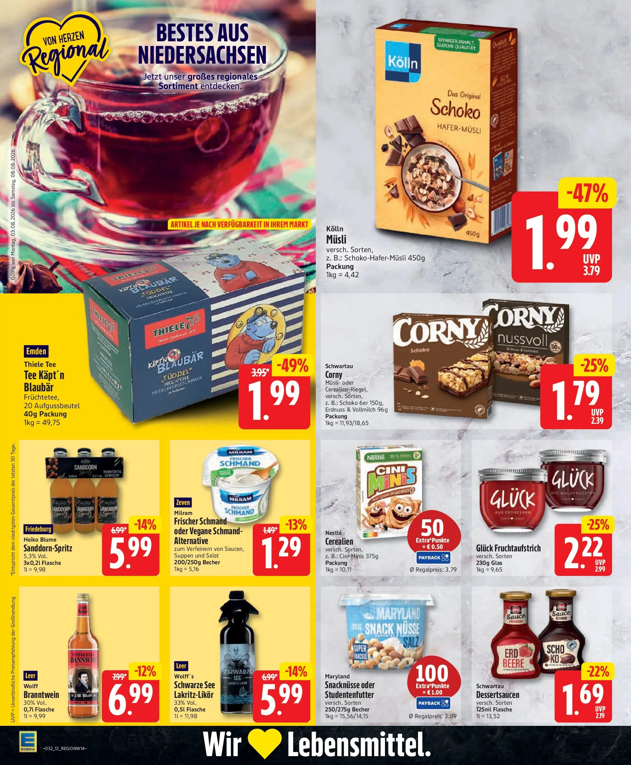 Edeka Jubiläumshandzettel Schomacker (ab 03.08.2026) » Angebote Online | Seite: 15 | Produkte: Kolln, Kolln musli, Milram, Tee