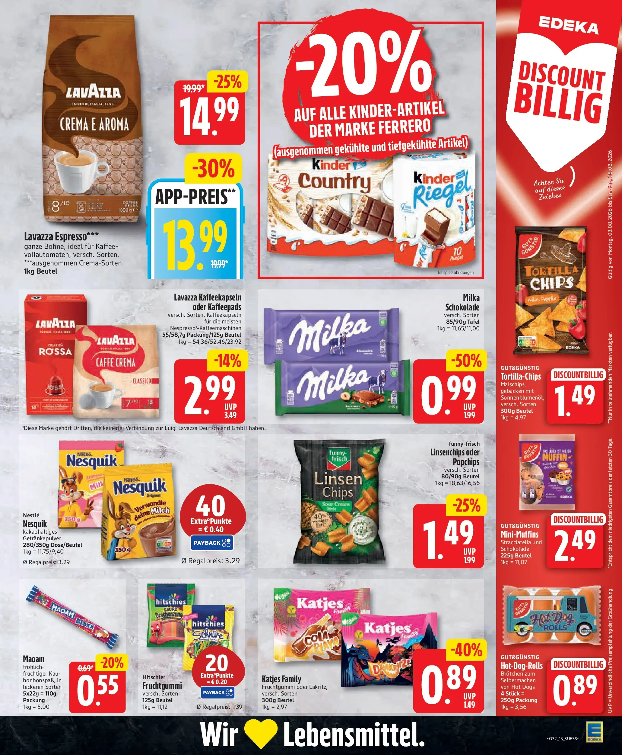 Edeka Jubiläumshandzettel Schomacker (ab 03.08.2026) » Angebote Online | Seite: 18 | Produkte: Kaffee, Schokolade, Sonnenblumenol, Milka