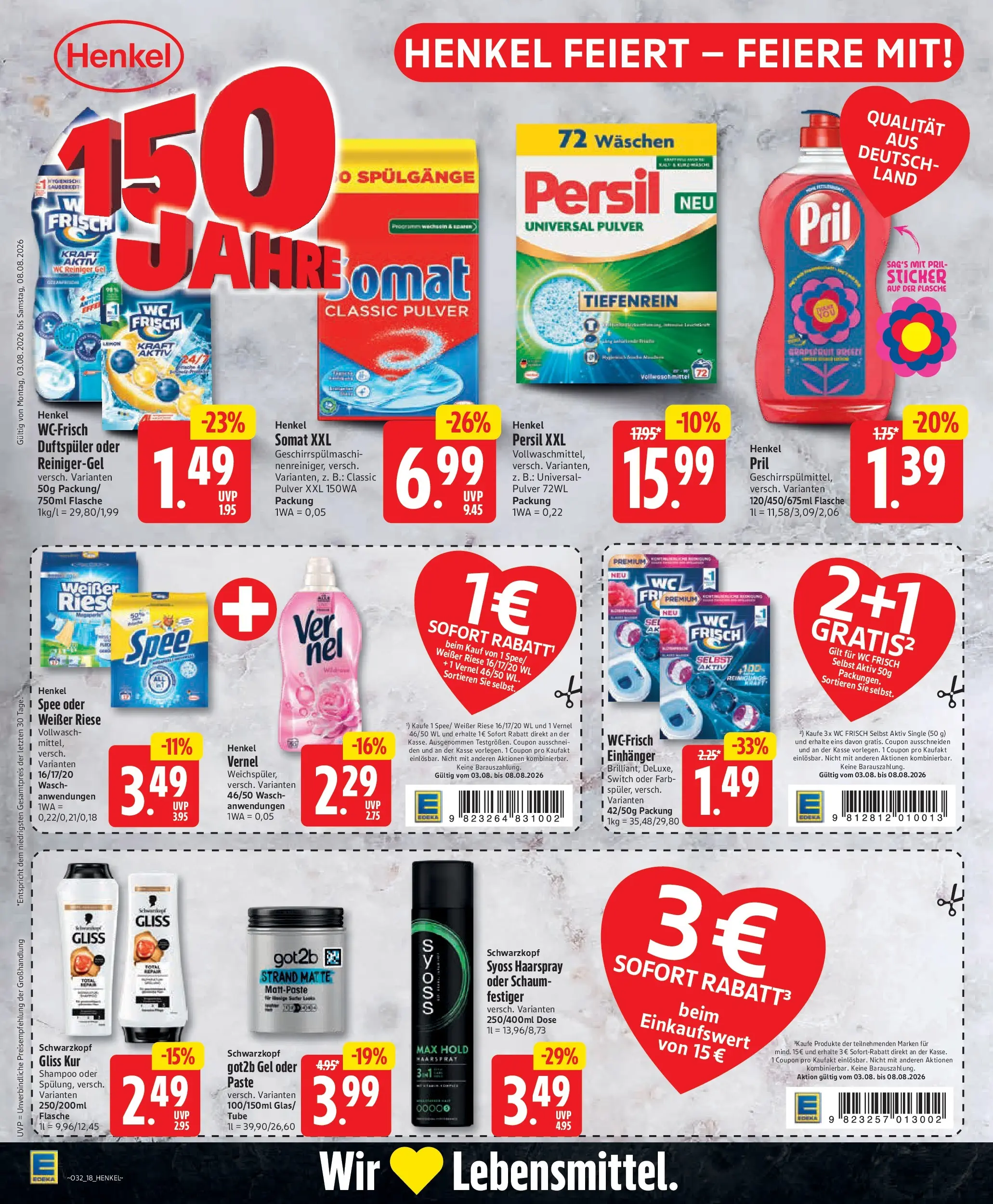 Edeka Jubiläumshandzettel Schomacker (ab 03.08.2026) » Angebote Online | Seite: 21 | Produkte: Haarspray, Spee, Wc frisch, Vernel