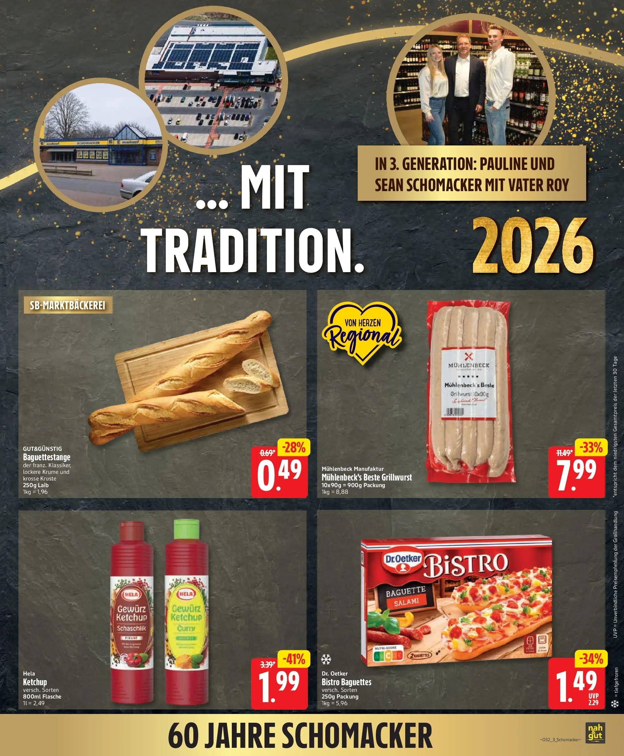 Angebote - Jubiläumshandzettel Schomacker (ab 02.08.2026) zum Blättern | Seite: 16 | Produkte: Baguette, Salami, Ketchup