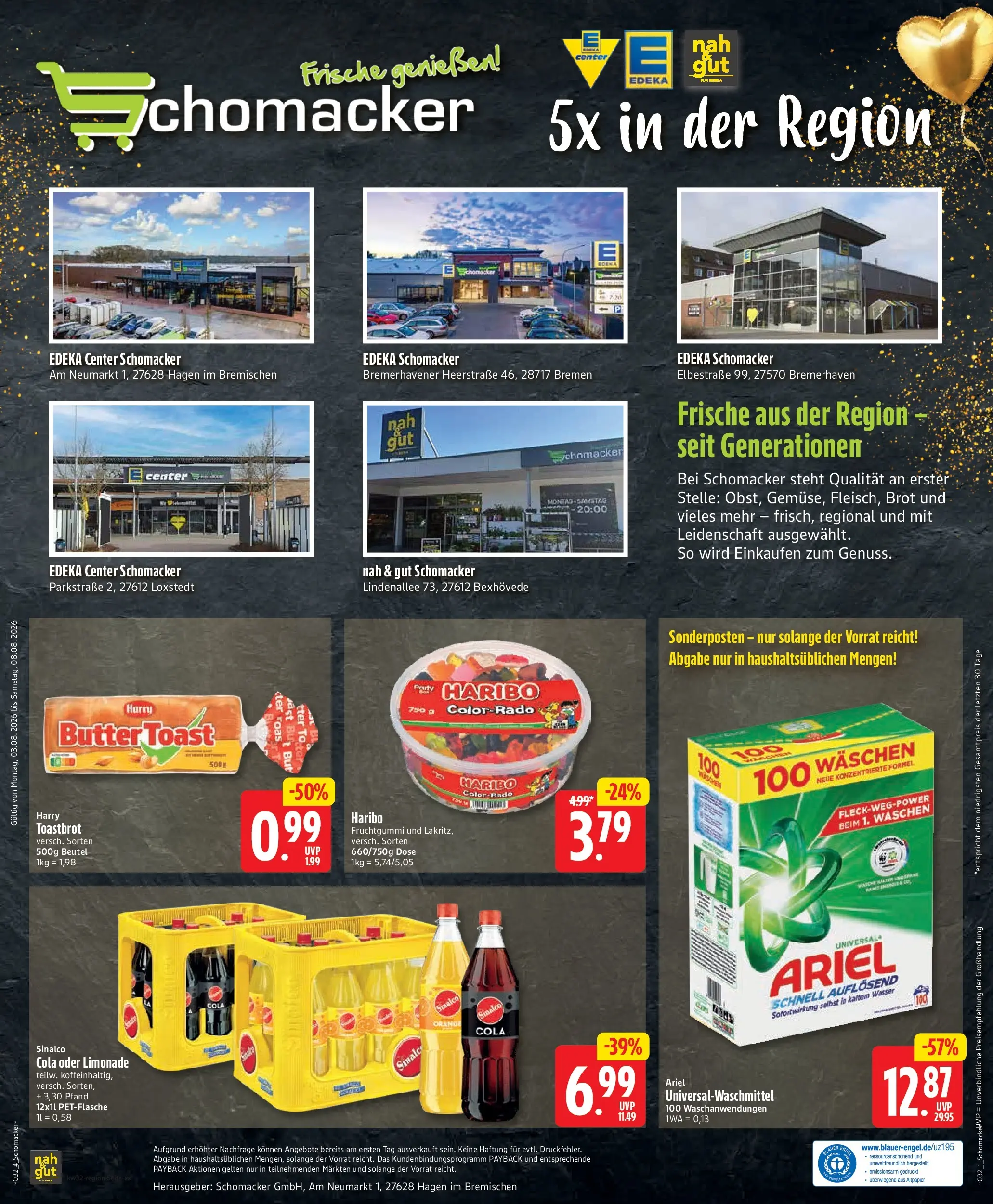 Angebote - Jubiläumshandzettel Schomacker (ab 02.08.2026) zum Blättern | Seite: 17 | Produkte: Sinalco, Haribo, Butter, Toastbrot