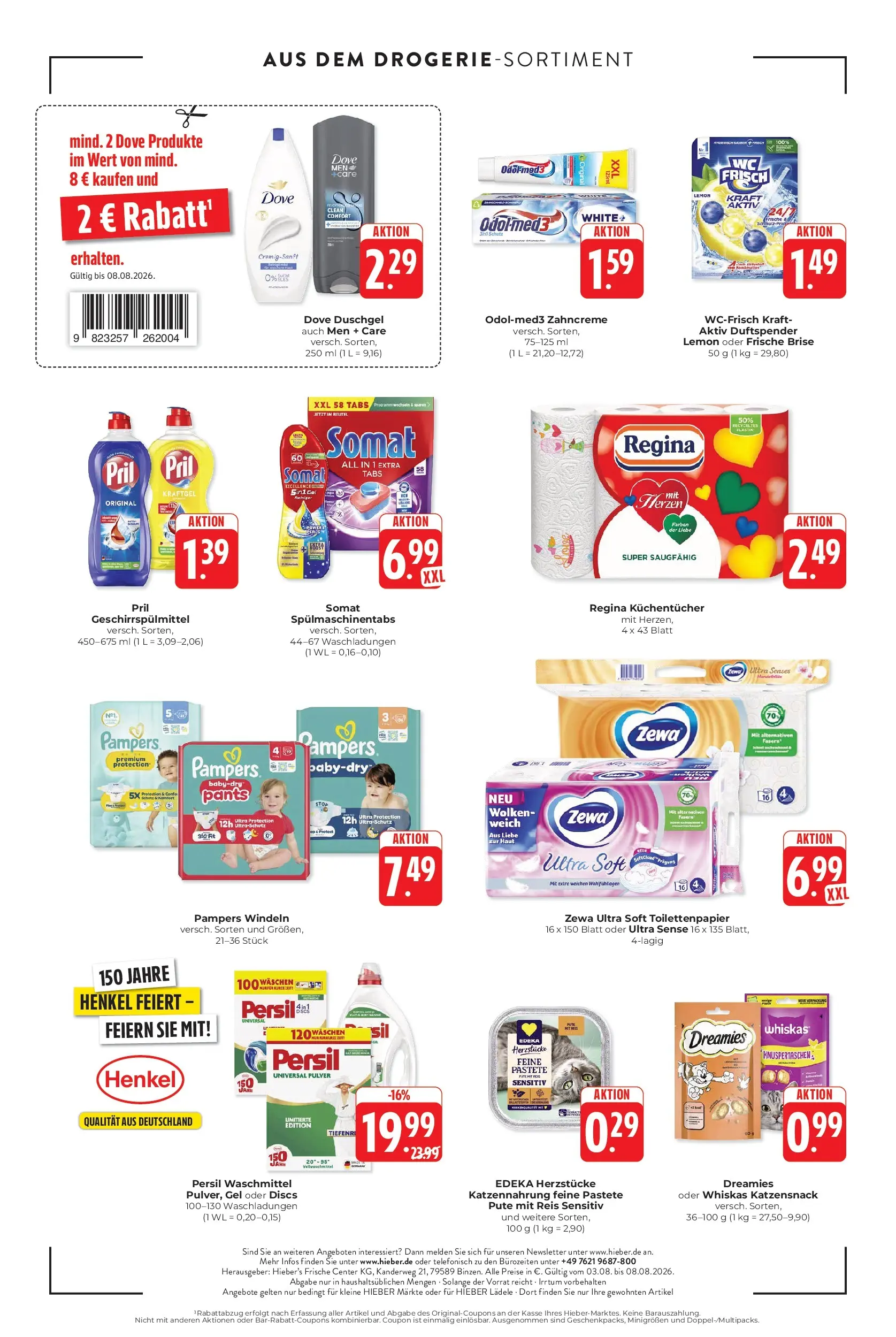Angebote - Hieber's Frischecenter: Meine Woche (ab 03.08.2026) zum Blättern | Seite: 16 | Produkte: Pril, Persil, Whiskas, Toilettenpapier