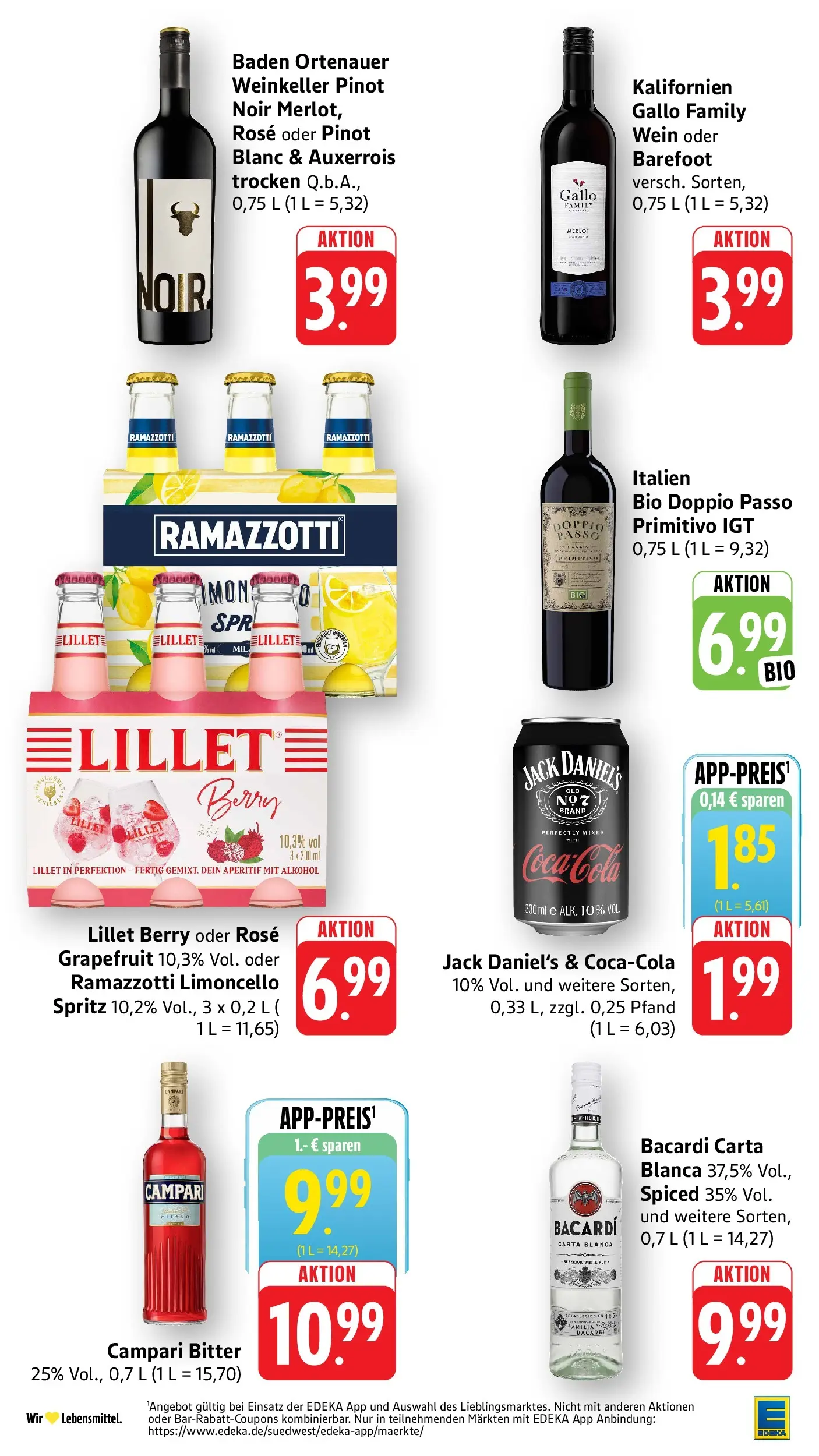 Edeka Prospekt Eppstein (ab 03.08.2026) » Angebote Online | Seite: 29 | Produkte: Campari, Jack Daniel's, Doppio Passo, Wein