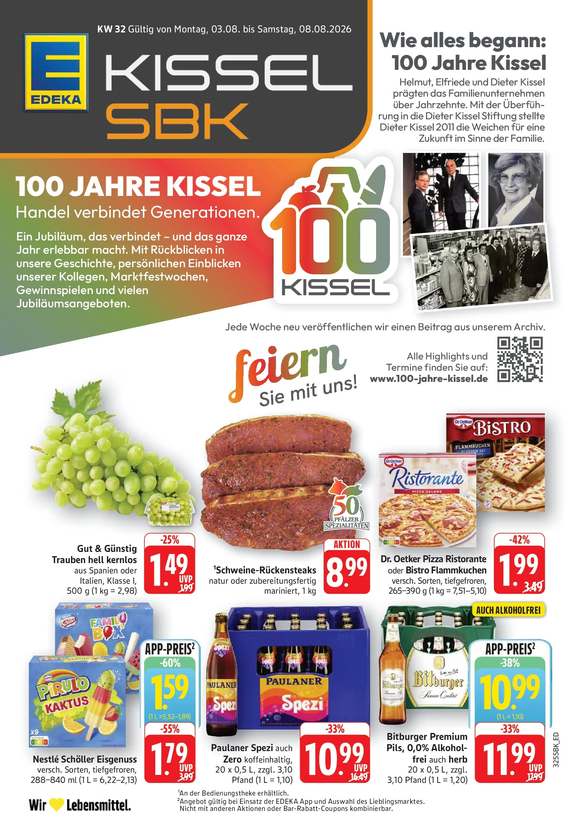 Edeka Prospekt Walldorf (ab 03.08.2026) » Angebote Online | Seite: 1 | Produkte: Bitburger, Trauben, Paulaner spezi, Pizza