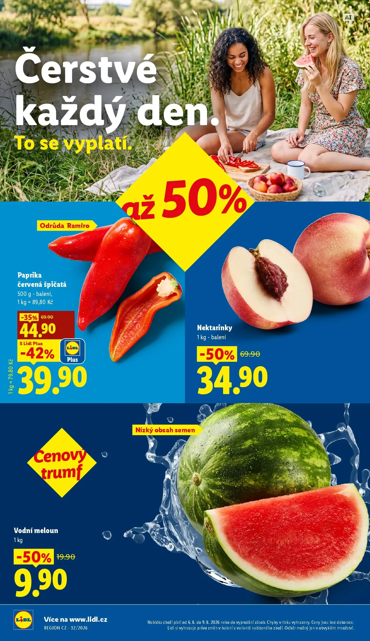 Lidl leták od 06.08.2026 - Nový akční leták | Strana: 12 | Produkty: Meloun, Nektarinky, Paprika, Paprika červená