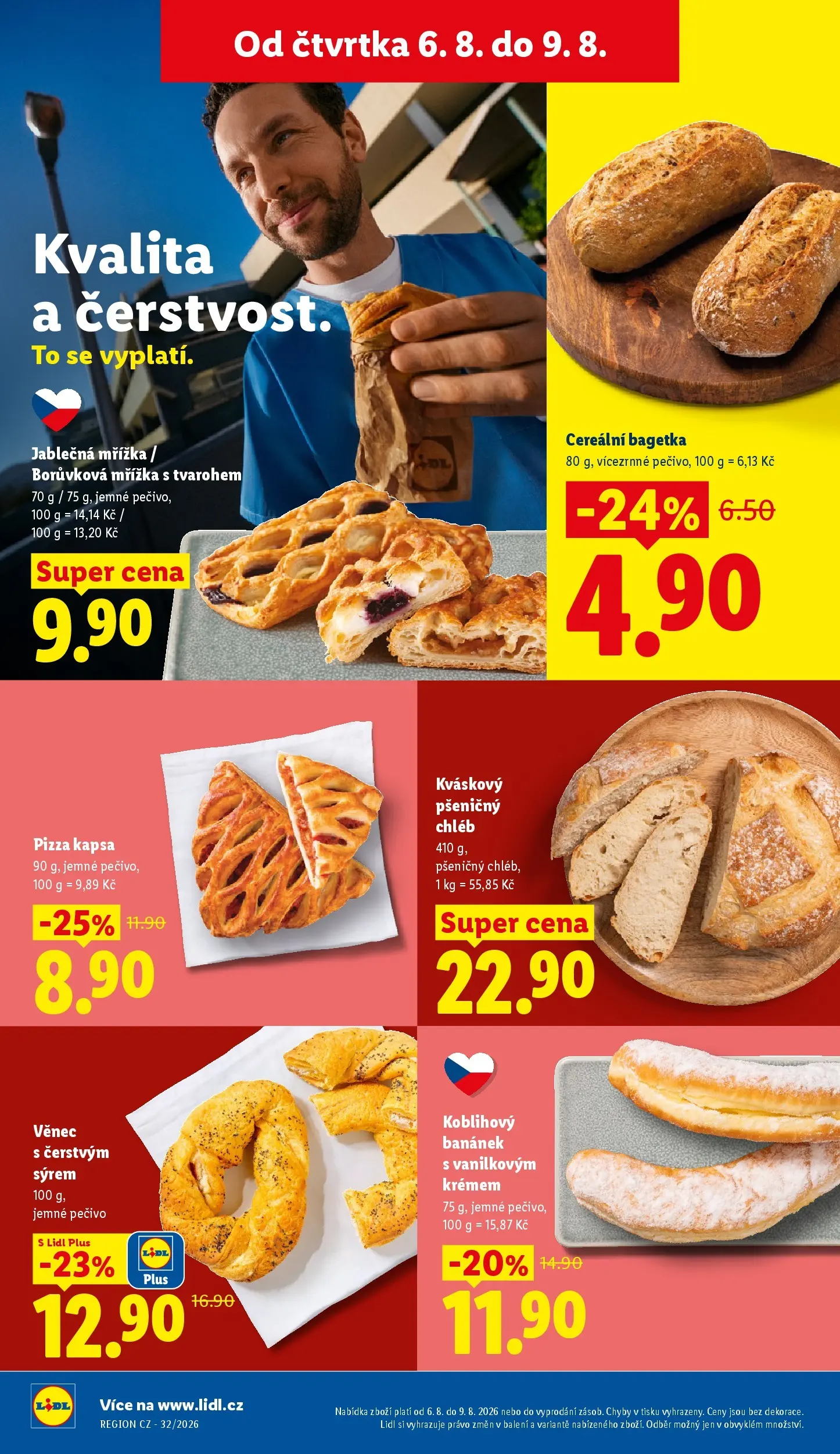 Lidl leták od 06.08.2026 - Nový akční leták | Strana: 14 | Produkty: Chléb, Pizza, Pizza kapsa, Pečivo