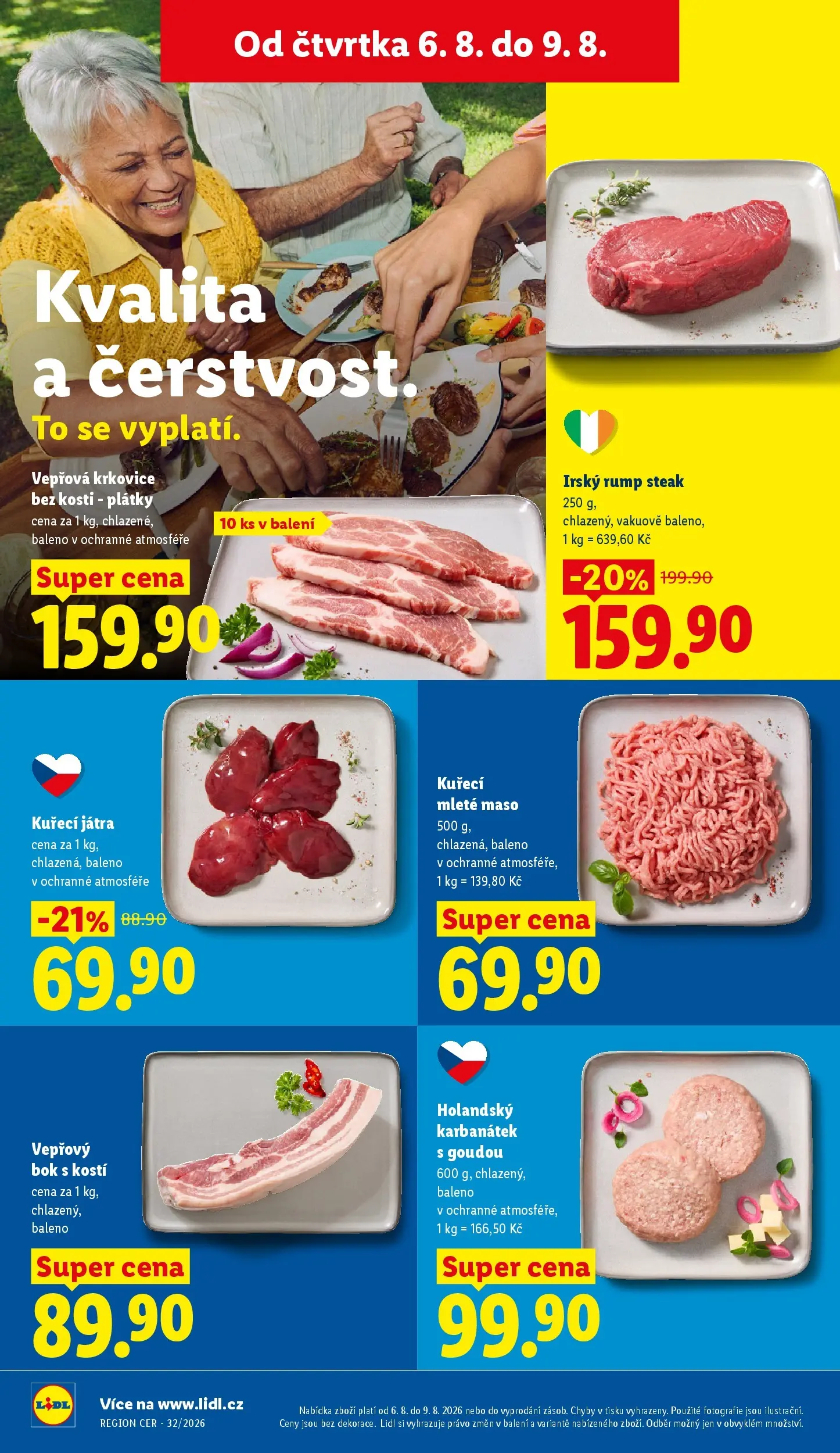 Lidl leták od 06.08.2026 - Nový akční leták | Strana: 16 | Produkty: Kuřecí mleté maso, Kuřecí Játra, Krkovice bez kosti, Maso