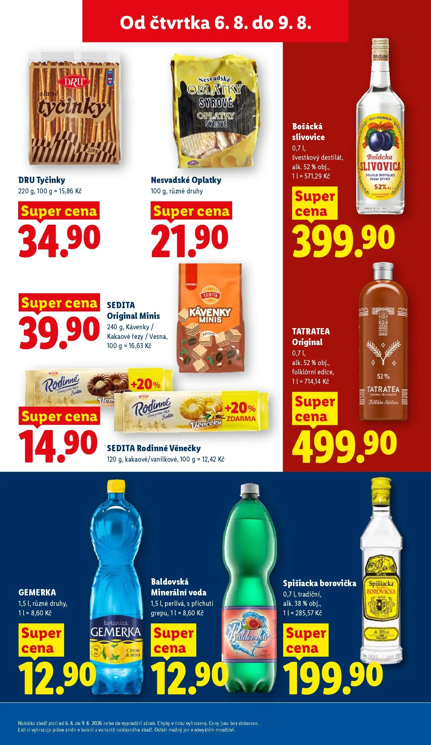 Lidl leták od 06.08.2026 - Nový akční leták | Strana: 19 | Produkty: Slivovice, Minerální voda, Oplatky, Tatratea