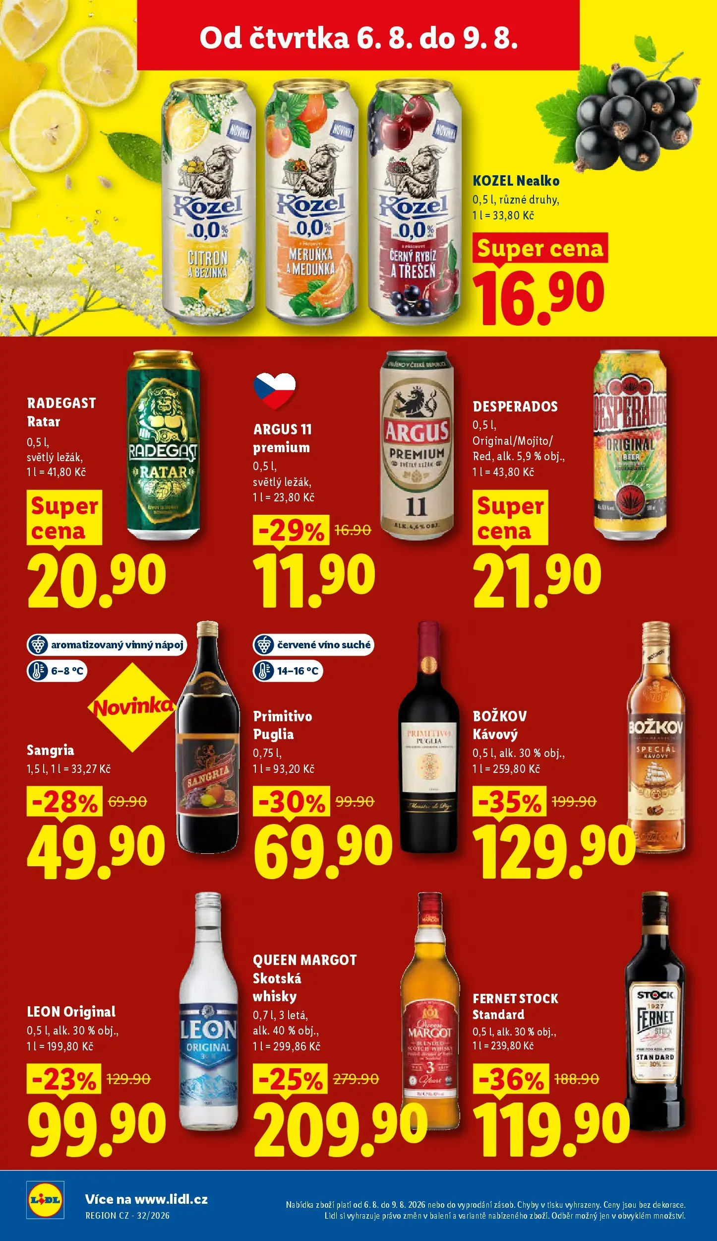 Lidl leták od 06.08.2026 - Nový akční leták | Strana: 26 | Produkty: Sangria, Desperados, Červené víno, Fernet