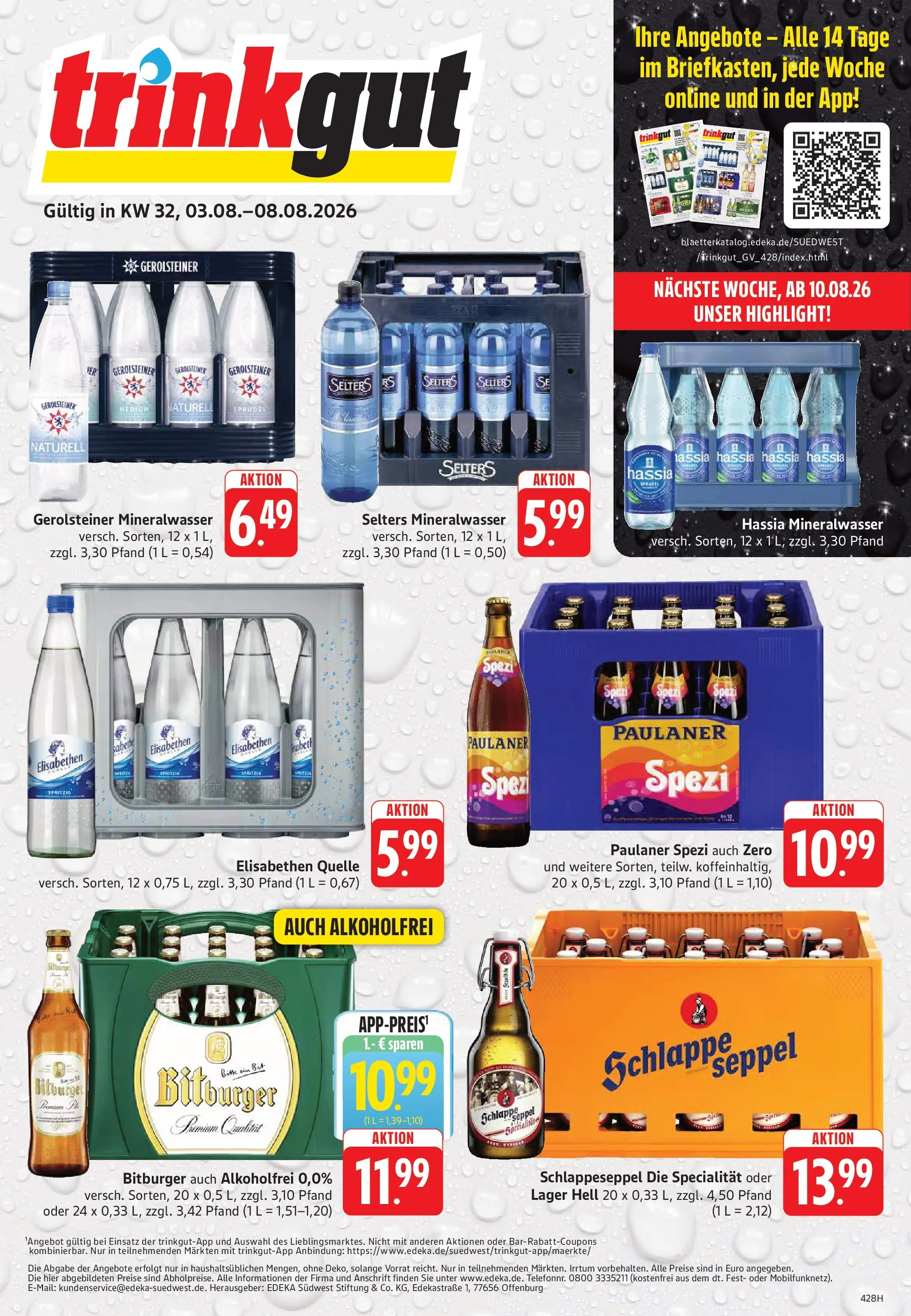 Trinkgut Prospekt Oberursel (ab 03.08.2026) » Angebote online | Seite: 1 | Produkte: Paulaner spezi, Mineralwasser, Paulaner, Gerolsteiner