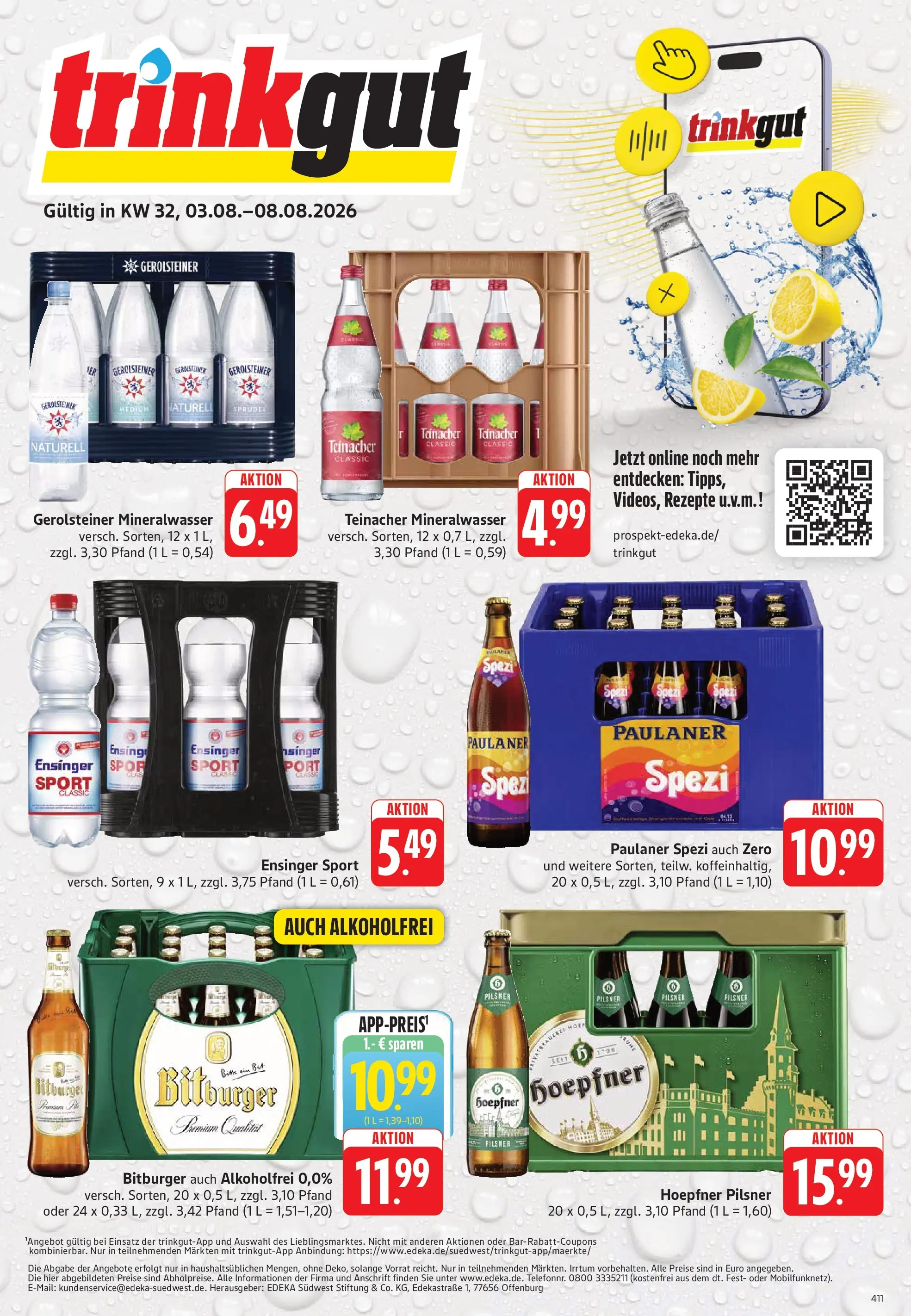 Trinkgut Prospekt Karlsbad - Langensteinbach (ab 03.08.2026) » Angebote online | Seite: 1 | Produkte: Paulaner spezi, Mineralwasser, Paulaner, Gerolsteiner