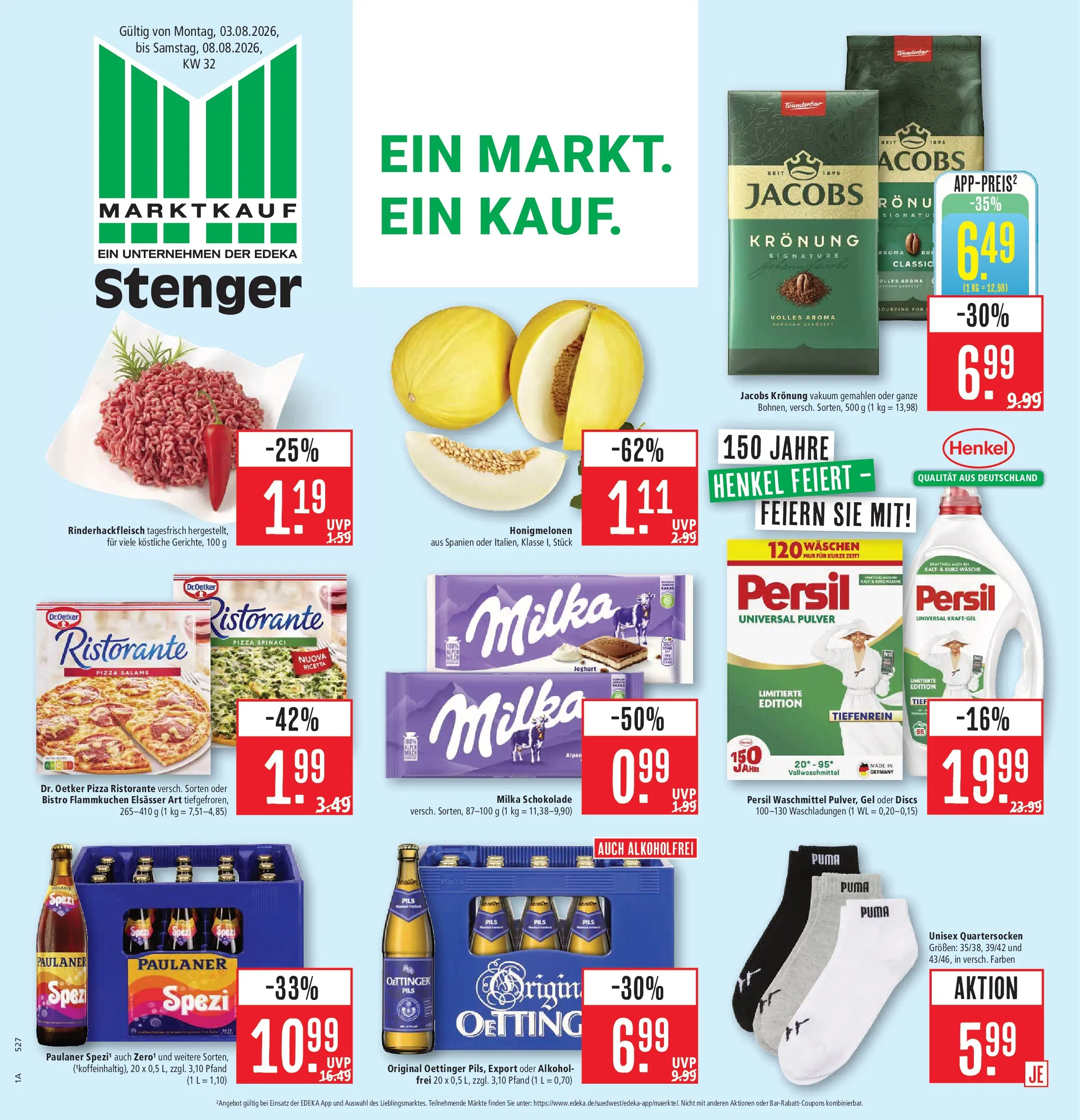 Marktkauf Prospekt Aschaffenburg (ab 03.08.2026) » Angebote online | Seite: 1 | Produkte: Ristorante, Waschmittel, Pizza, Persil