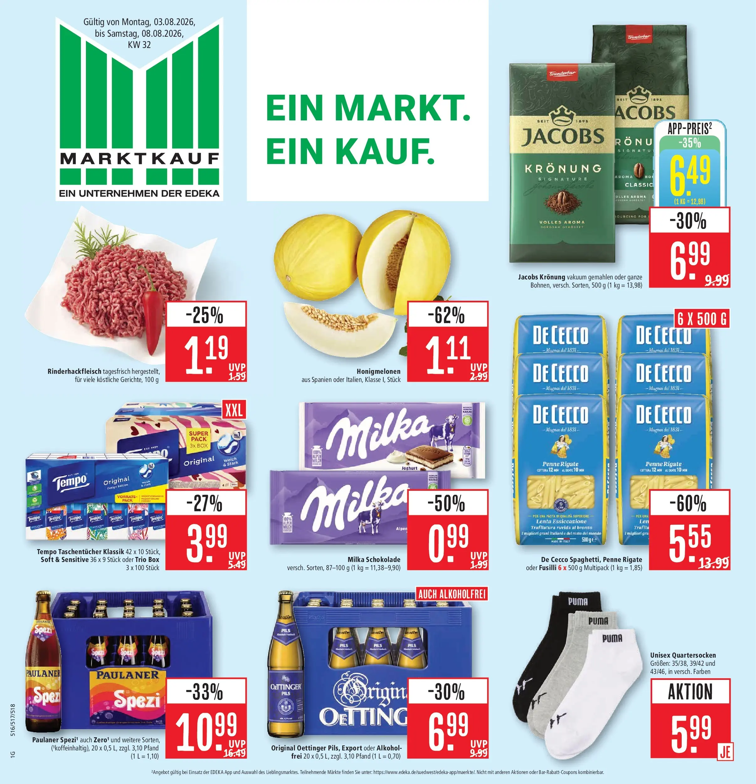 Marktkauf Prospekt Kirchheim (ab 03.08.2026) » Angebote online | Seite: 1 | Produkte: Box, Oettinger, Tempo, Paulaner
