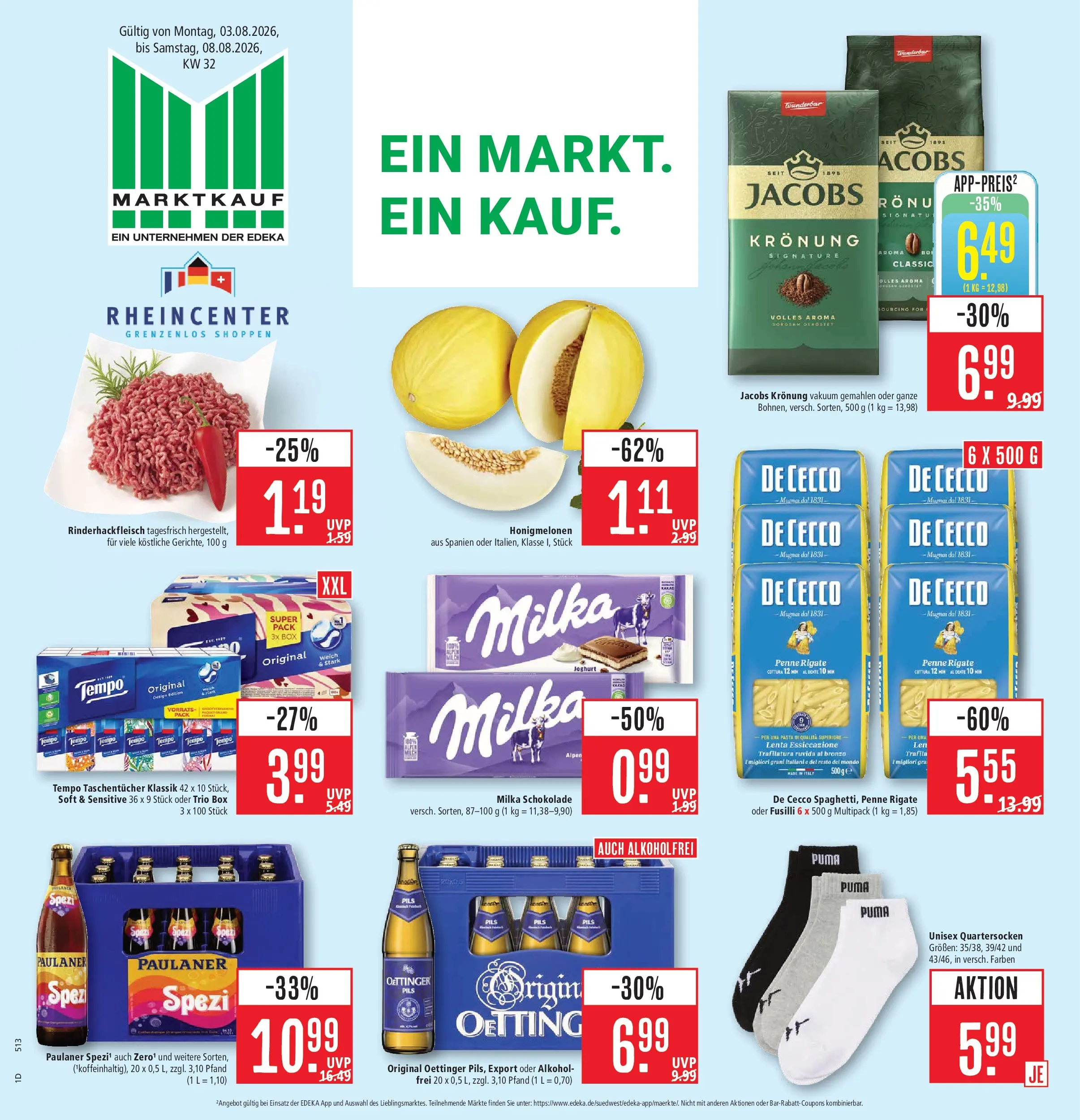 Marktkauf Prospekt Weil Am Rhein (ab 03.08.2026) » Angebote online | Seite: 1 | Produkte: Milka schokolade, Box, Oettinger, Milka