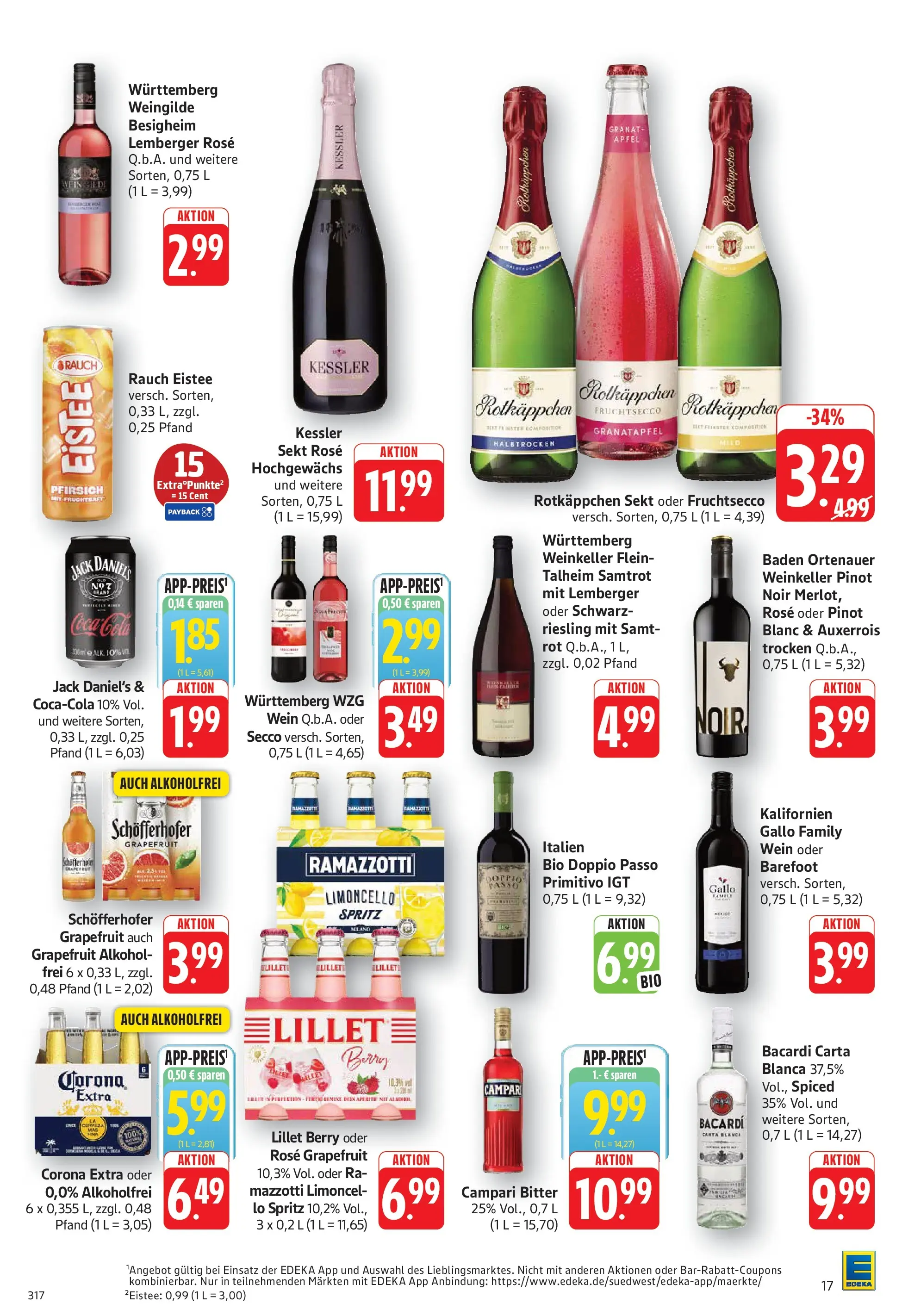 Edeka Prospekt Filderstadt-Bonlanden (ab 03.08.2026) » Angebote Online | Seite: 17 | Produkte: Bacardi, Coca cola, Cola, Wein