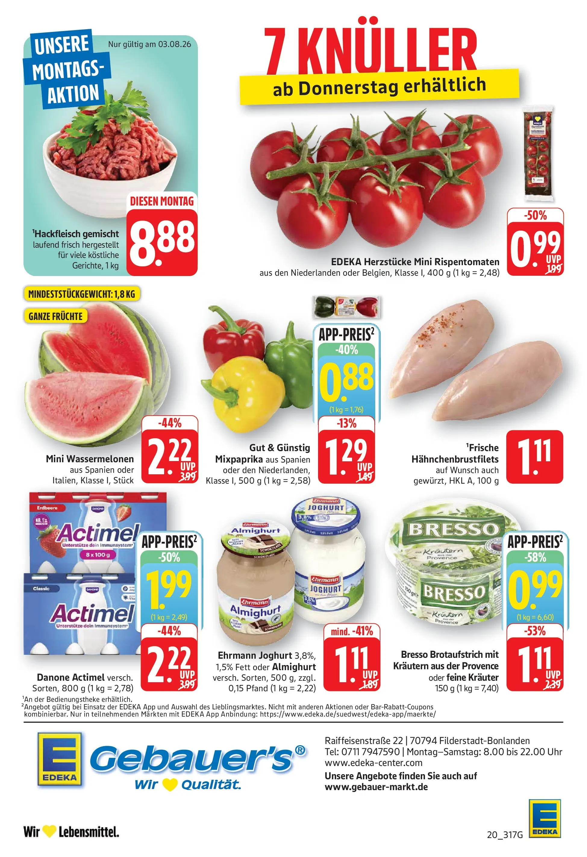 Edeka Prospekt Filderstadt-Bonlanden (ab 03.08.2026) » Angebote Online | Seite: 20 | Produkte: Actimel, Ehrmann almighurt, Joghurt, Bresso