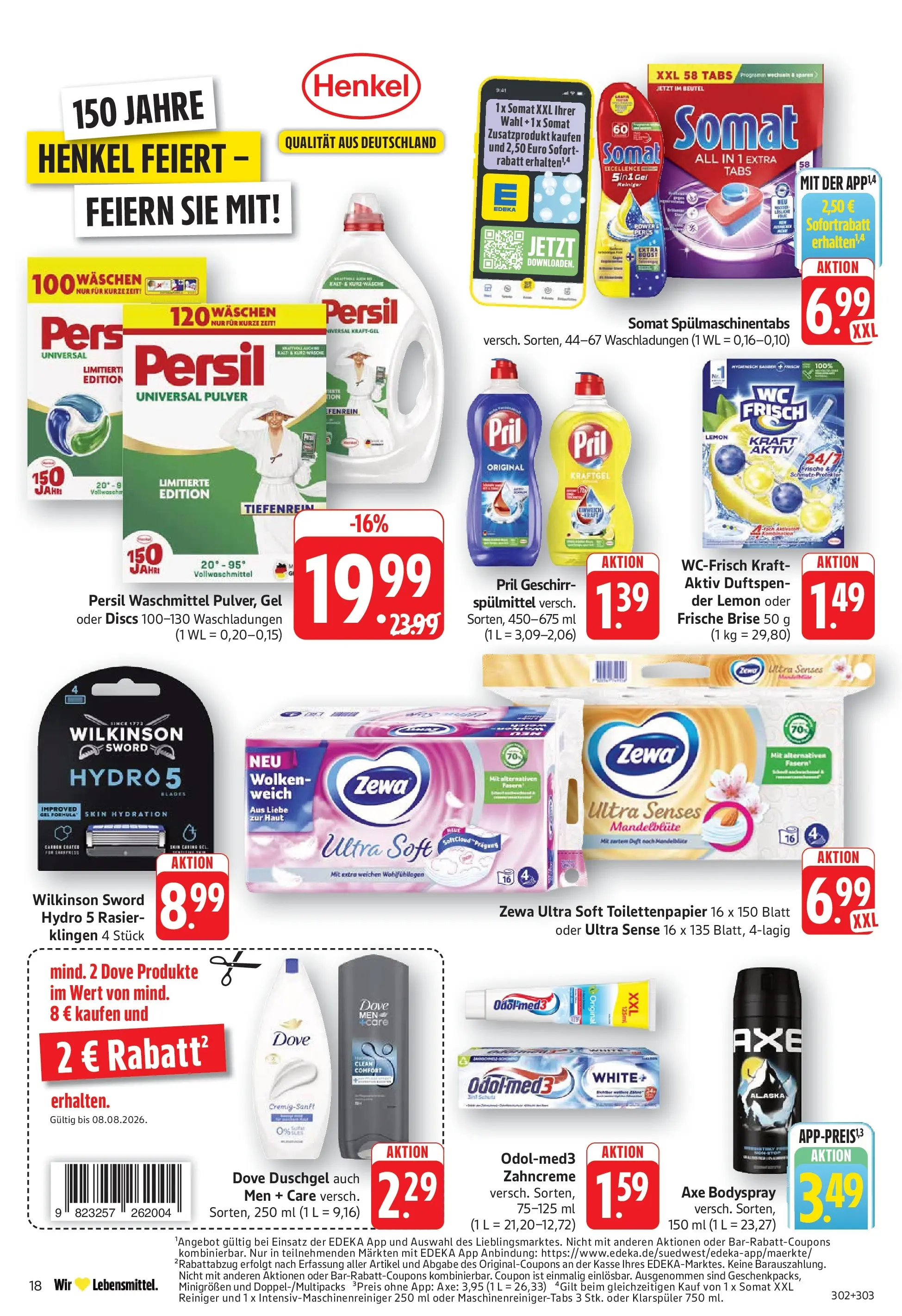 Edeka Prospekt Eislingen (ab 03.08.2026) » Angebote Online | Seite: 18 | Produkte: Waschmittel, Spülmaschinentabs, Axe, Toilettenpapier