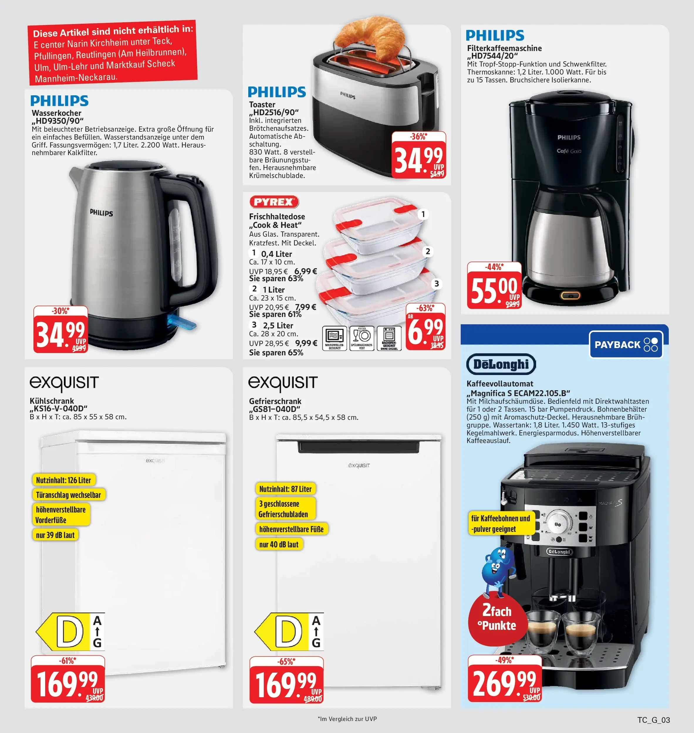 Edeka Prospekt Eislingen (ab 03.08.2026) » Angebote Online | Seite: 31 | Produkte: Philips, Wasserkocher, Kühlschrank, Filterkaffeemaschine