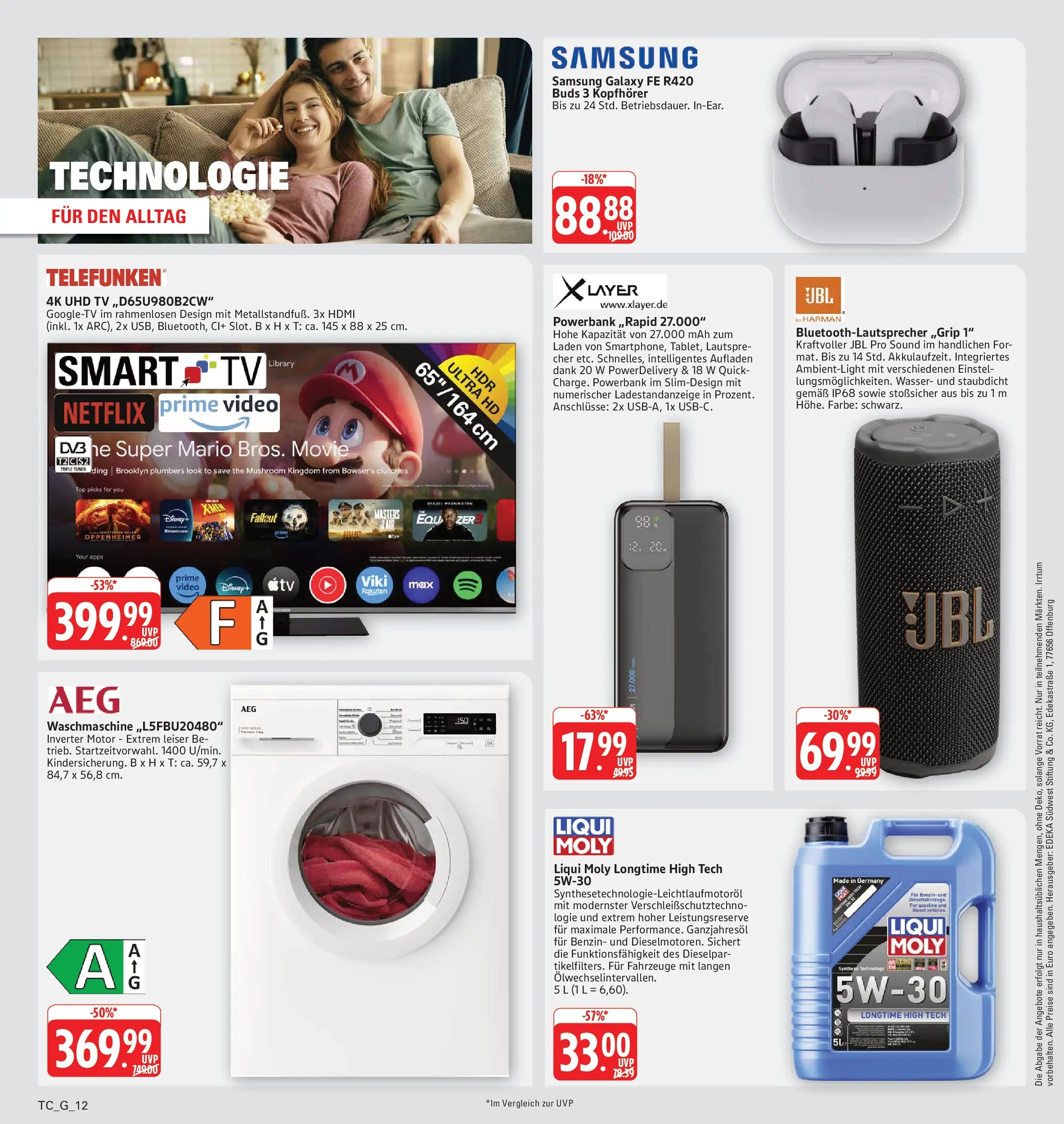 Edeka Prospekt Eislingen (ab 03.08.2026) » Angebote Online | Seite: 40 | Produkte: Waschmaschine, Wasser, Powerbank, TV