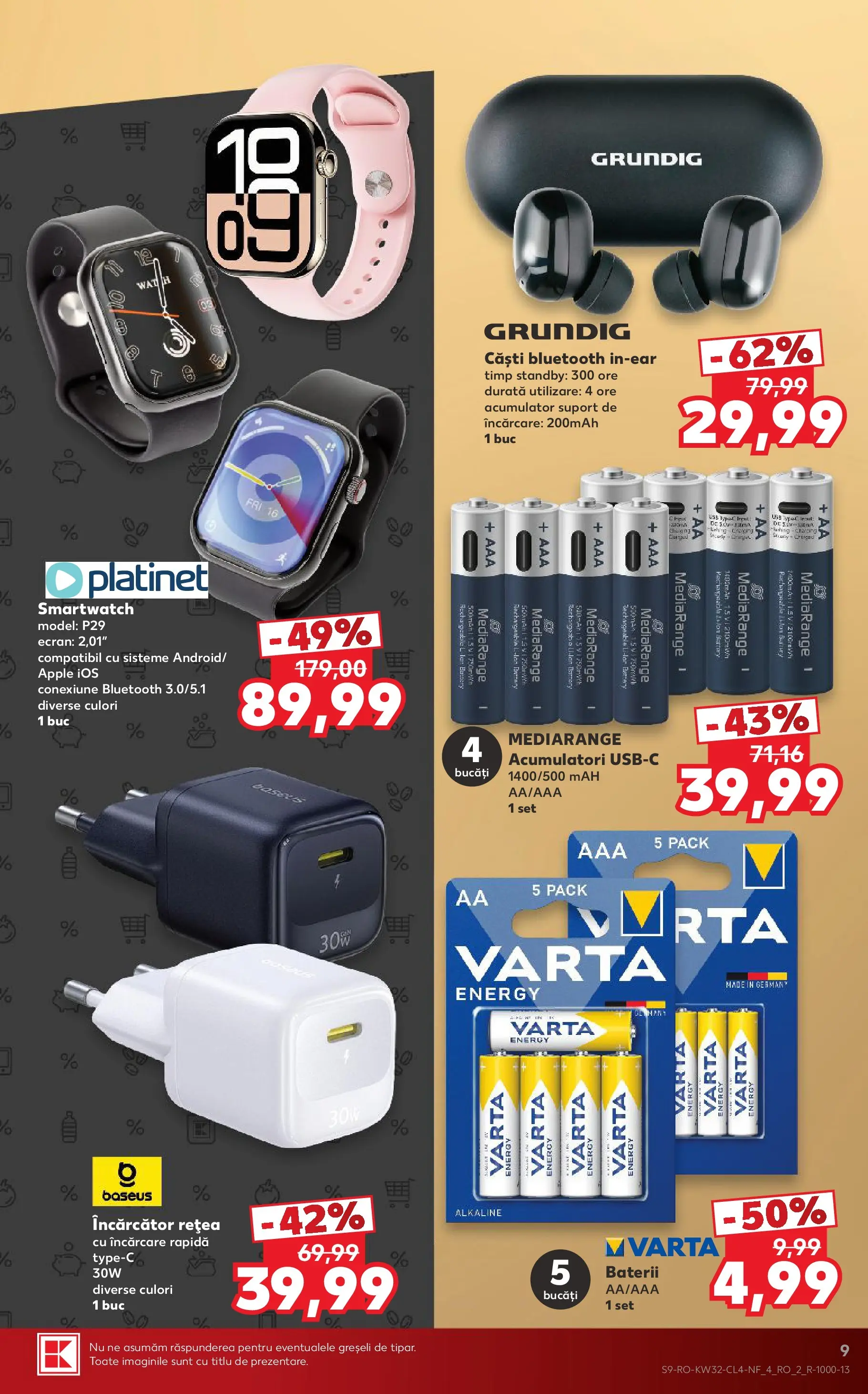Kaufland Domnesti 05.08.2026 - Revista si Oferta | Pagină: 9 | Produse: Încărcător, Căști, Baterii, Apple
