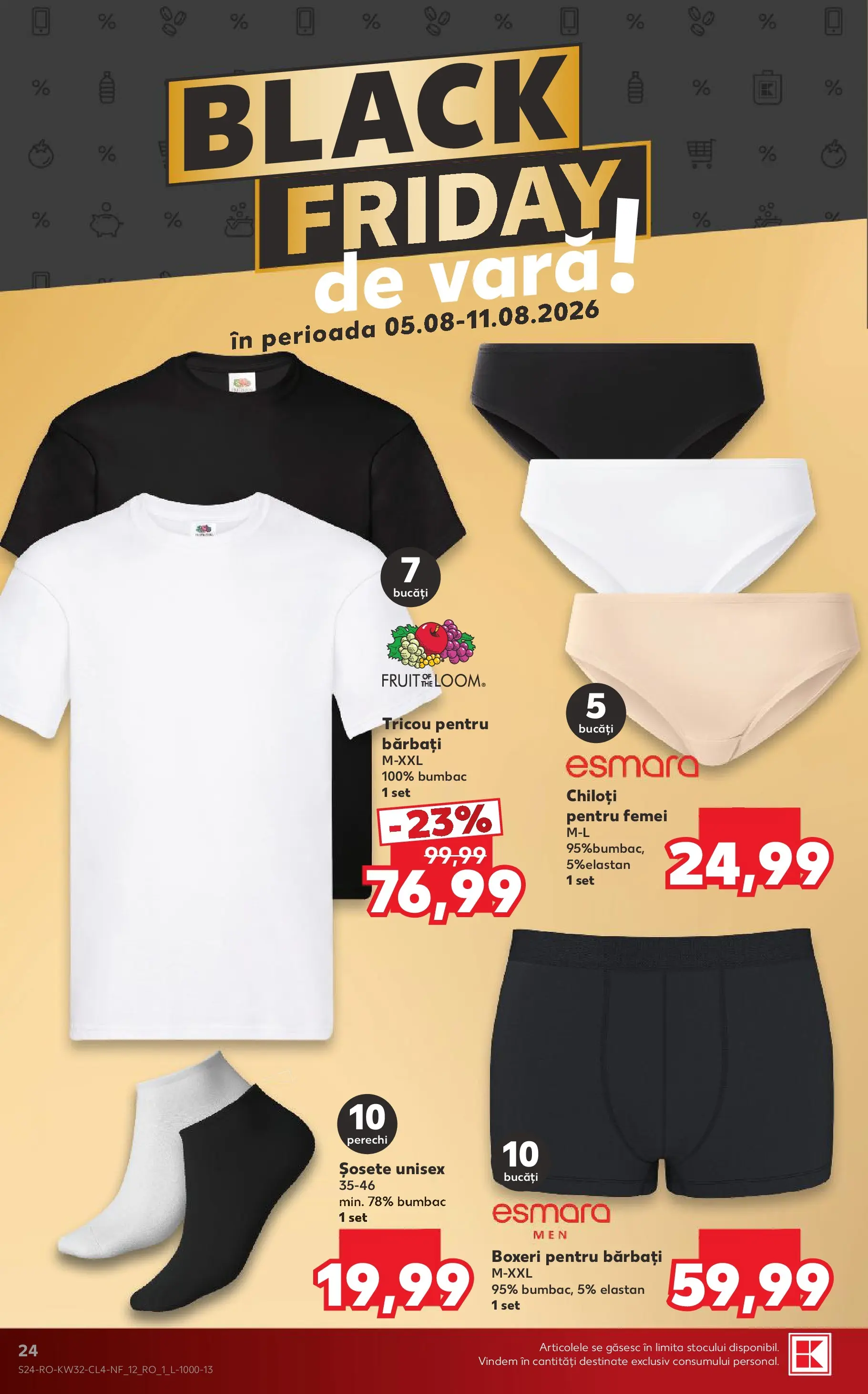 Kaufland Domnesti 05.08.2026 - Revista si Oferta | Pagină: 24 | Produse: Tricou, Chiloți, Șosete, Boxeri