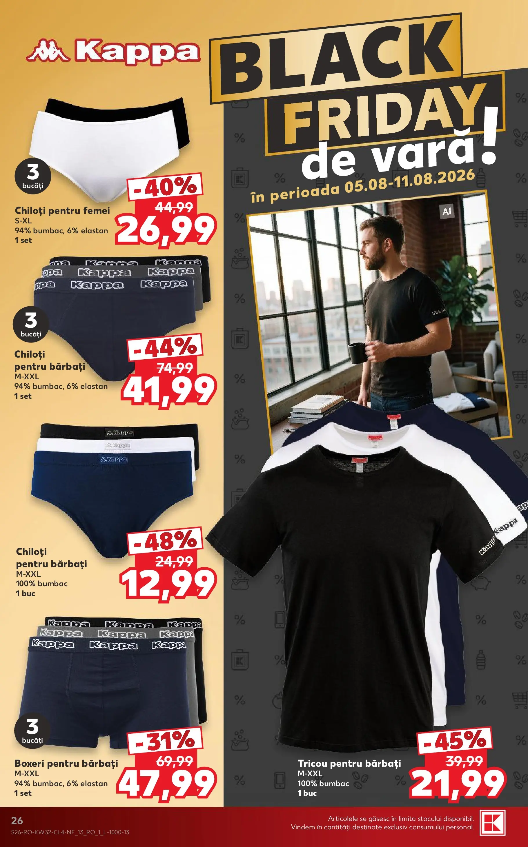 Kaufland Domnesti 05.08.2026 - Revista si Oferta | Pagină: 26 | Produse: Kestane, Tricou, Chiloți, Boxeri