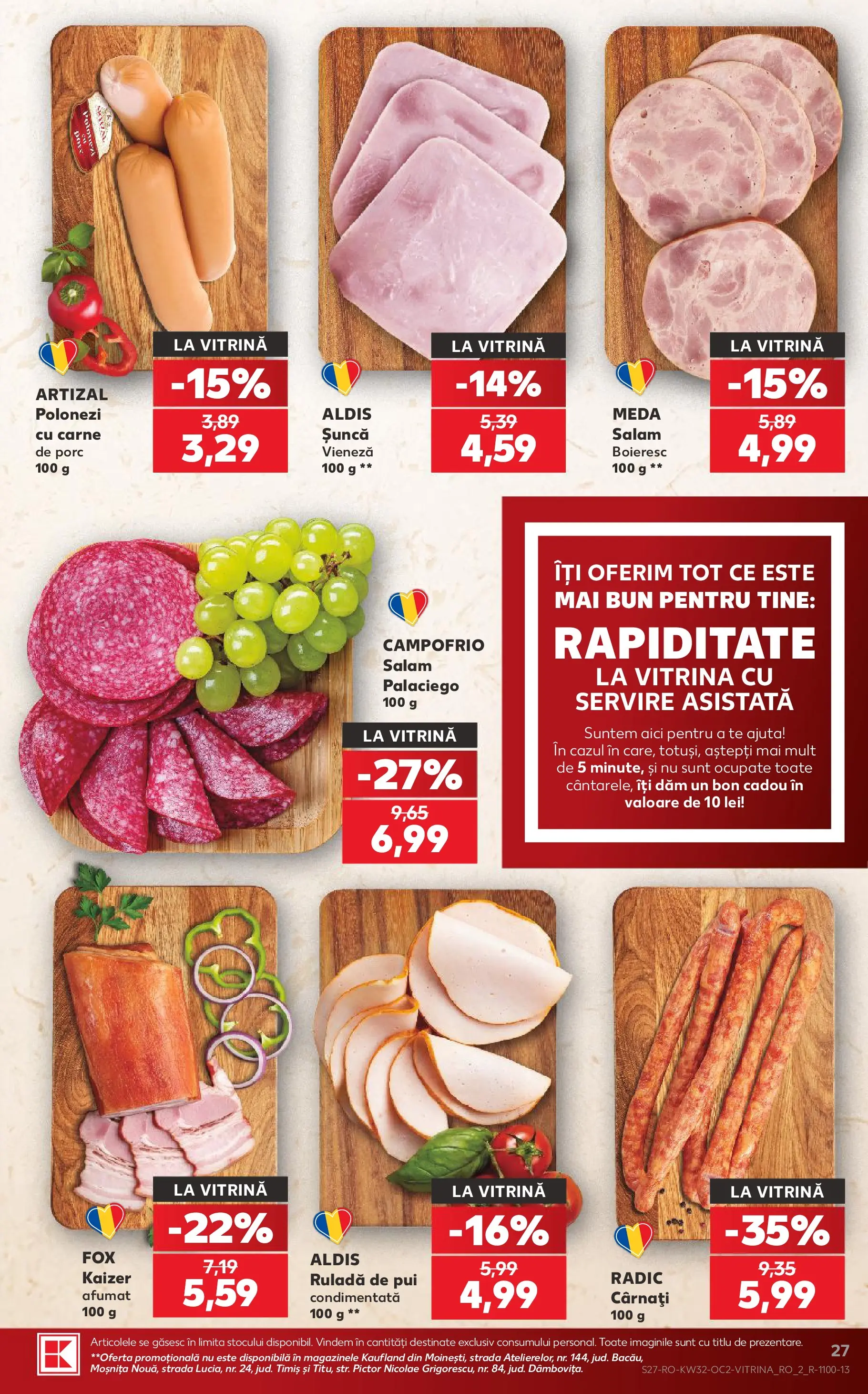 Kaufland Focșani 05.08.2026 - Revista si Oferta | Pagină: 27 | Produse: Vitrină, Salam, Șuncă, Cârnați