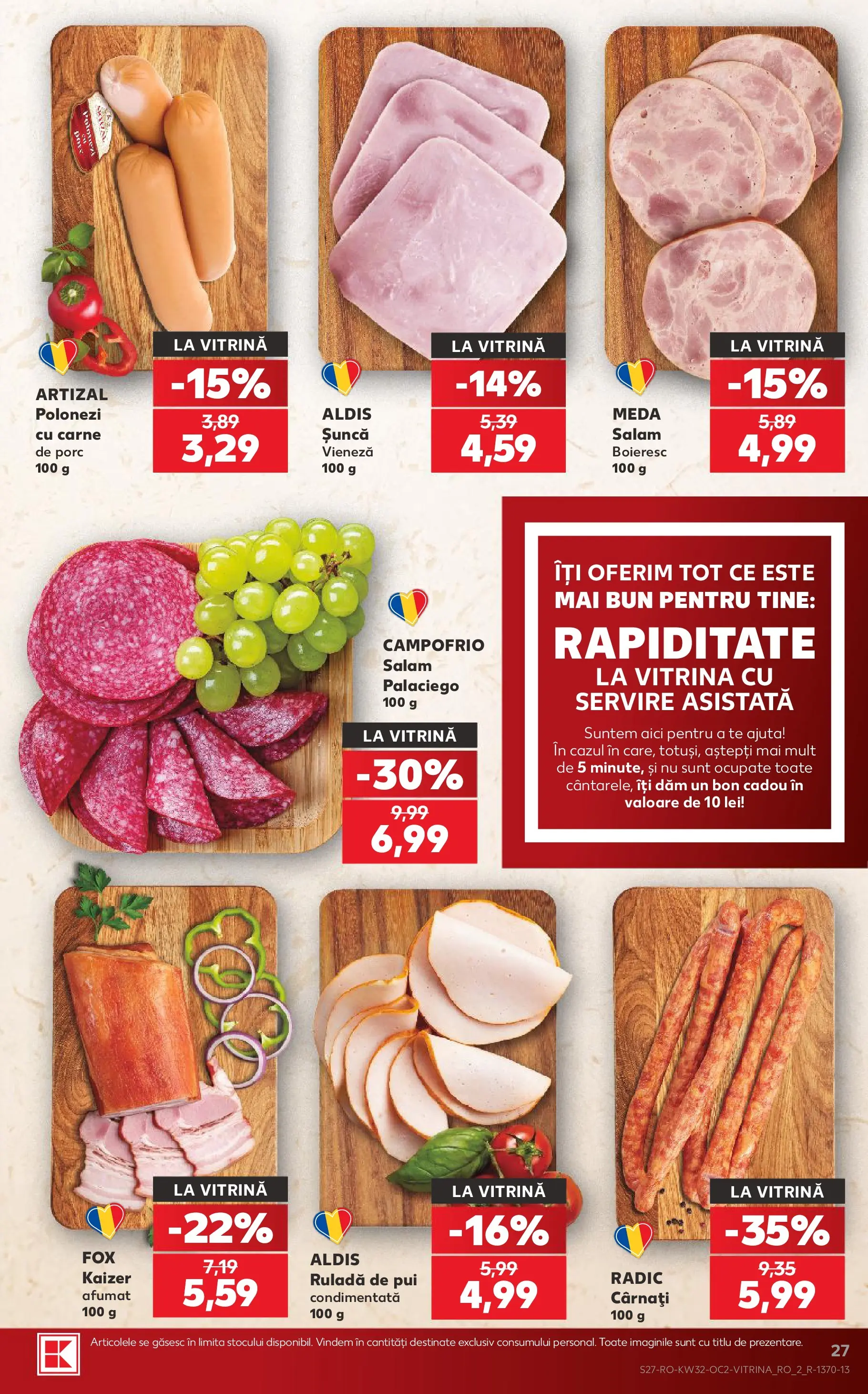 Kaufland Slatina 05.08.2026 - Revista si Oferta | Pagină: 27 | Produse: Vitrină, Salam, Șuncă, Cârnați