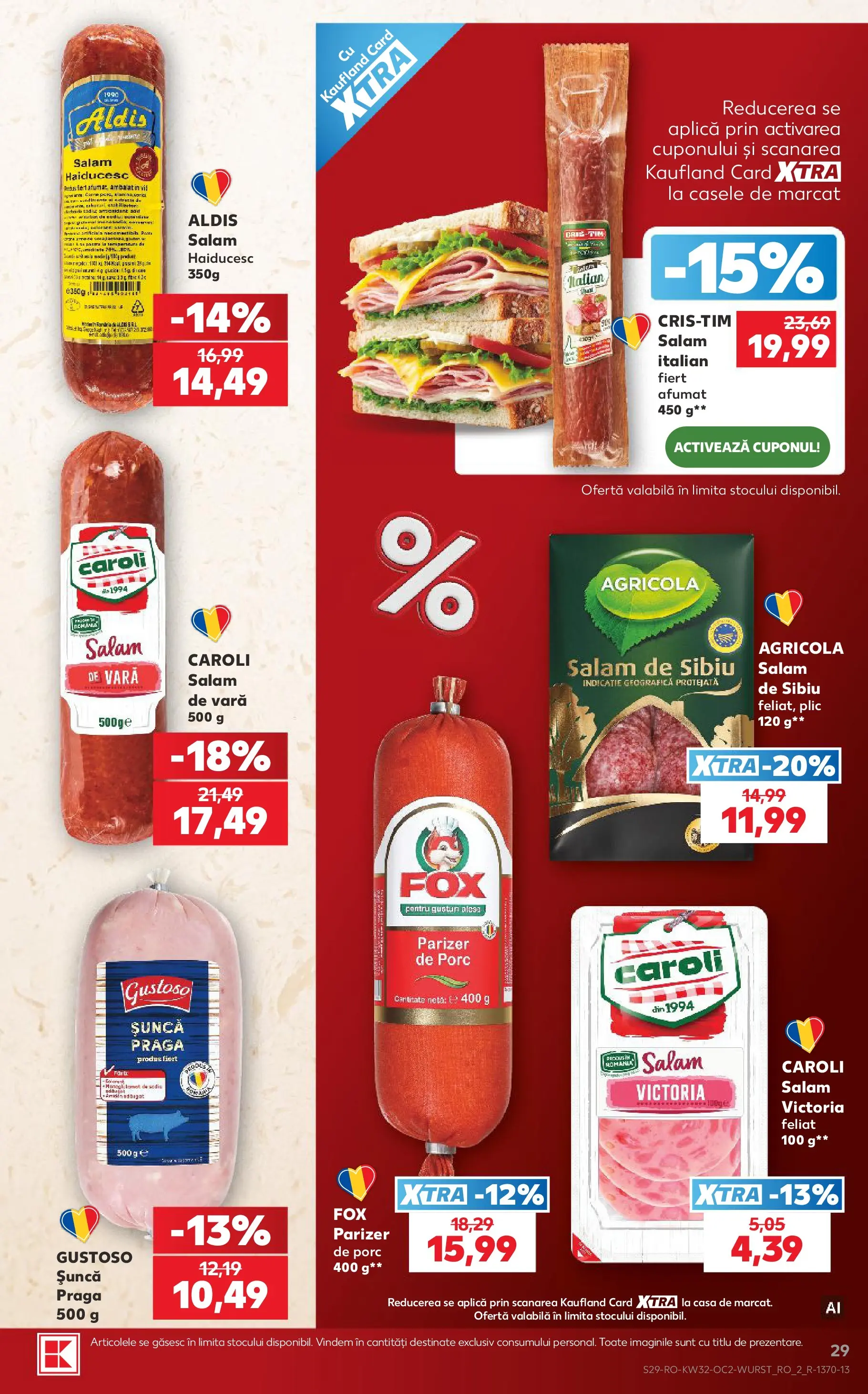 Kaufland Slatina 05.08.2026 - Revista si Oferta | Pagină: 29 | Produse: Salam, Șuncă, Parizer