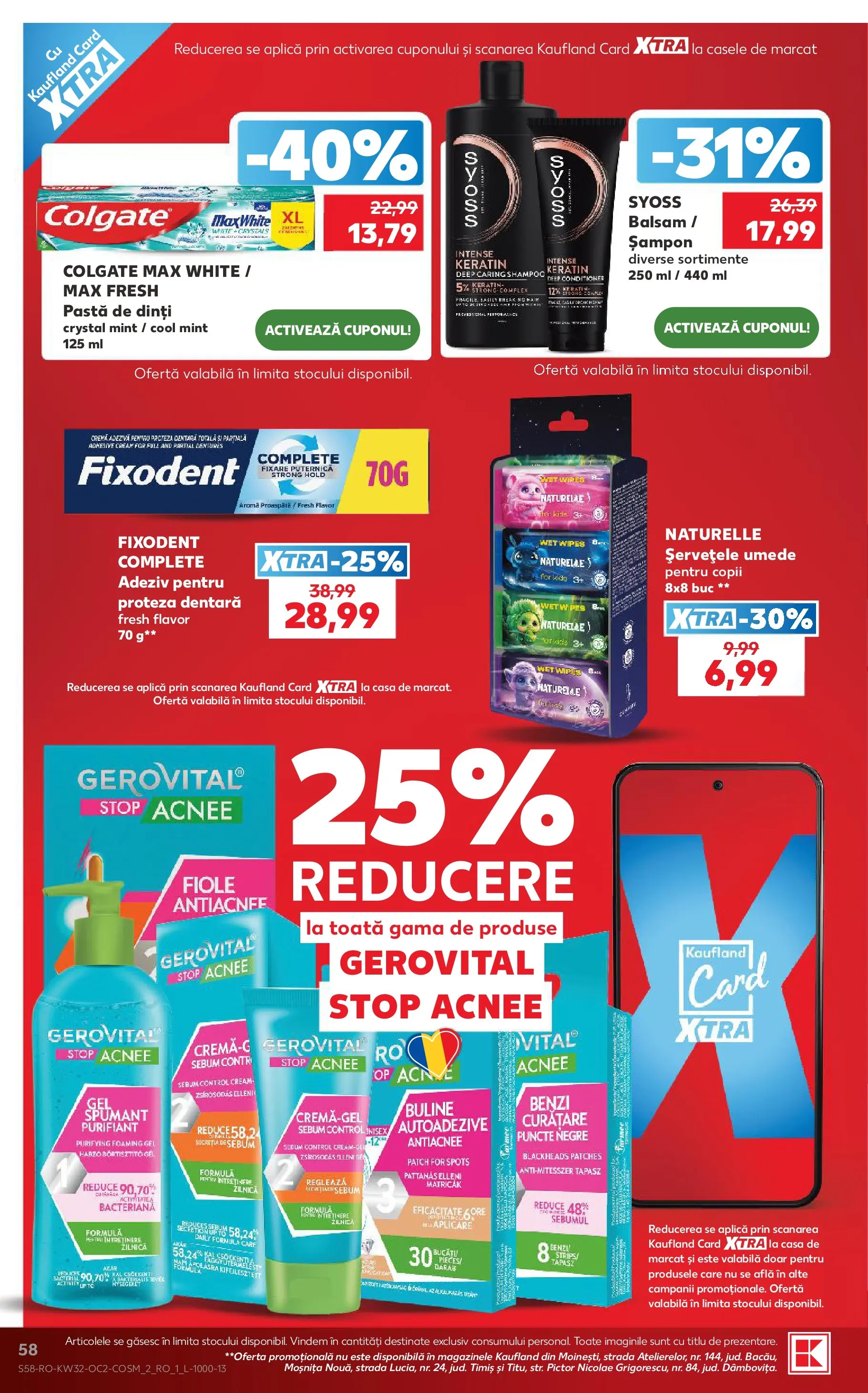 Kaufland Slatina 05.08.2026 - Revista si Oferta | Pagină: 58 | Produse: Șampon, Balsam, Pastă de dinți, Șervețele umede