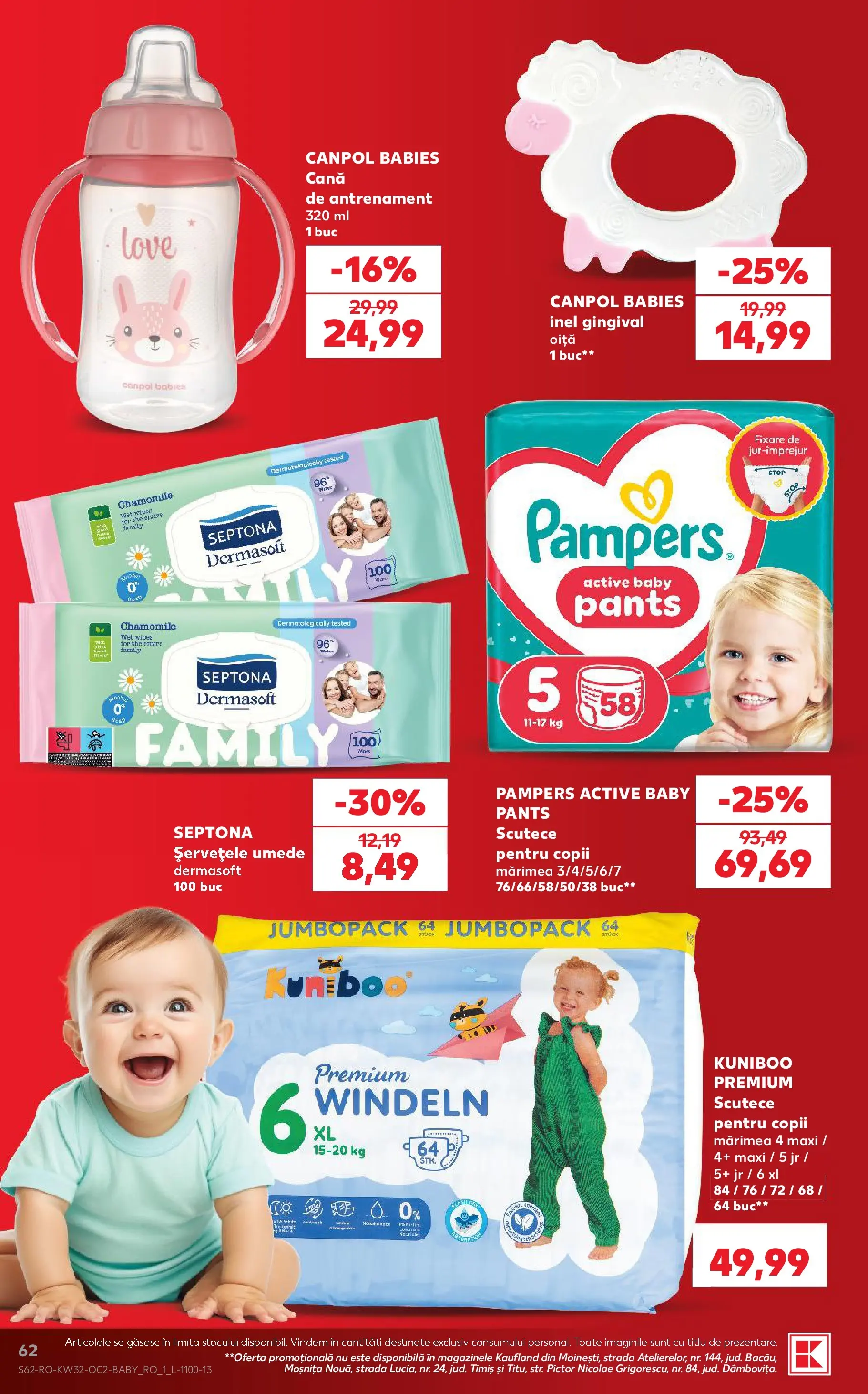 Kaufland Slatina 05.08.2026 - Revista si Oferta | Pagină: 62 | Produse: Pirinç gevreği, Inel, Șervețele umede, Scutece