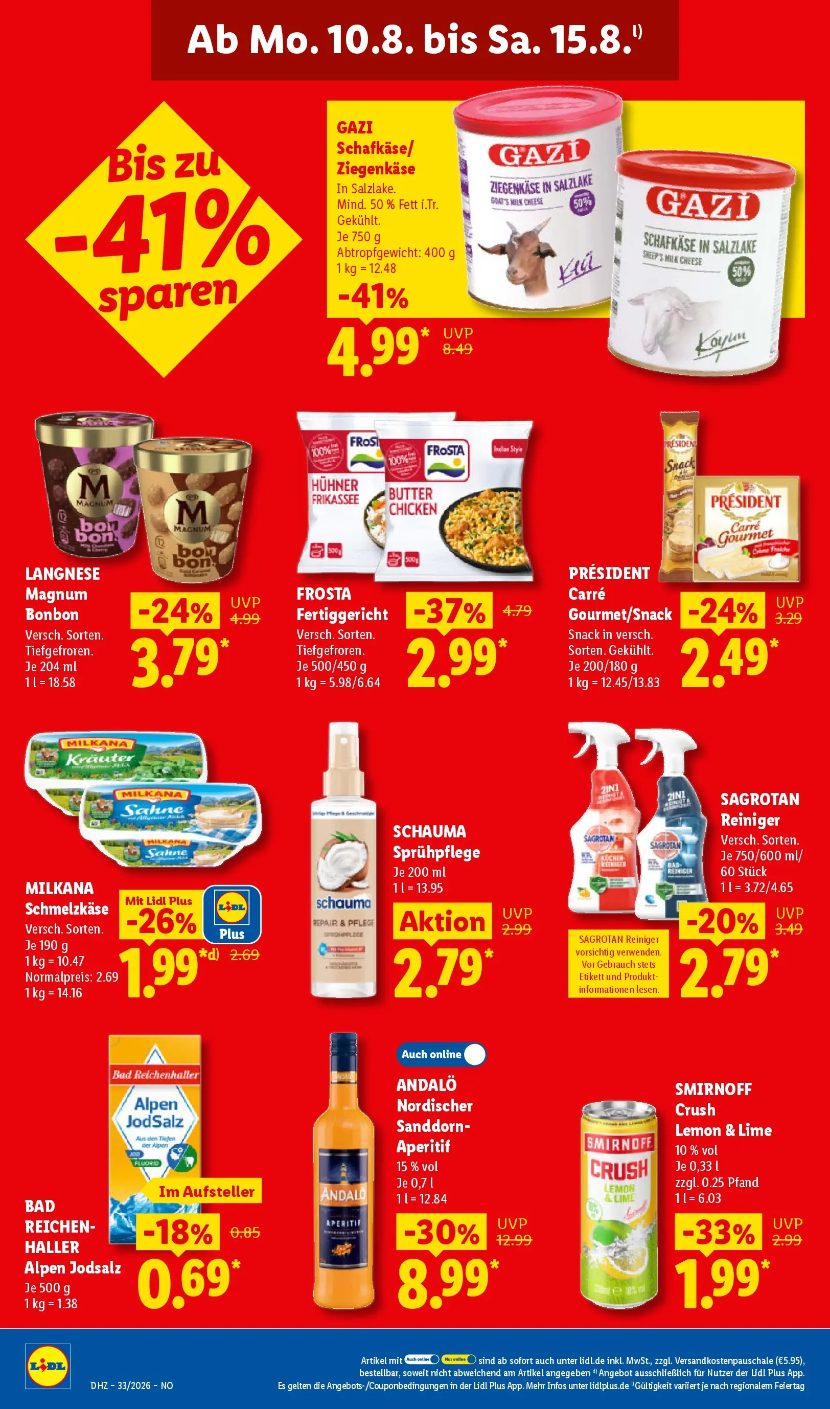Lidl Prospekt Braunschweig (ab 10.08.2026) zum Blättern » Angebote | Seite: 22 | Produkte: Langnese, Ziegenkäse, Smirnoff, Sahne