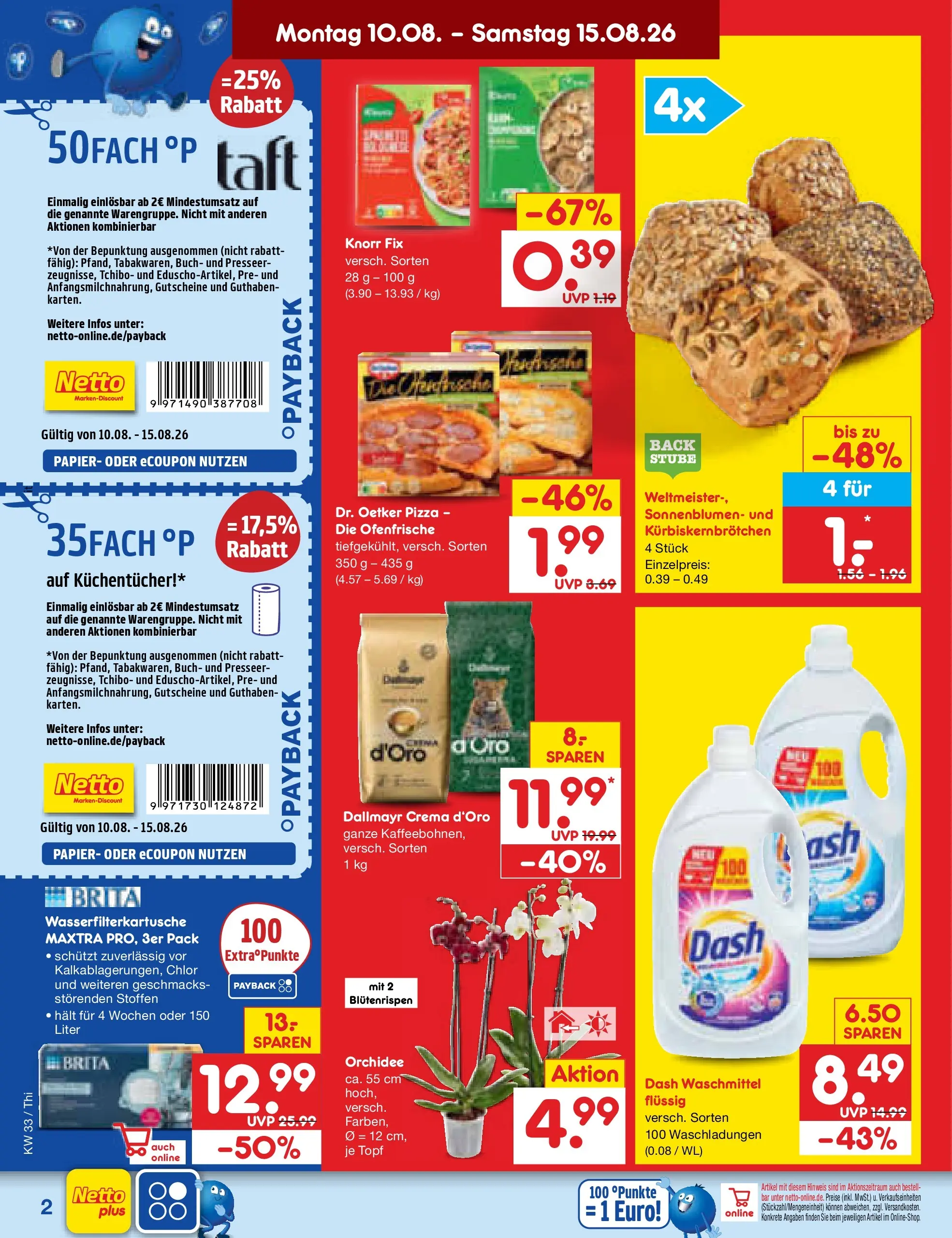 Netto Marken-Discount Prospekt Thiendorf (ab 10.08.2026) » Angebote | Seite: 2 | Produkte: Knorr, Ofenfrische, Waschmittel, Pizza