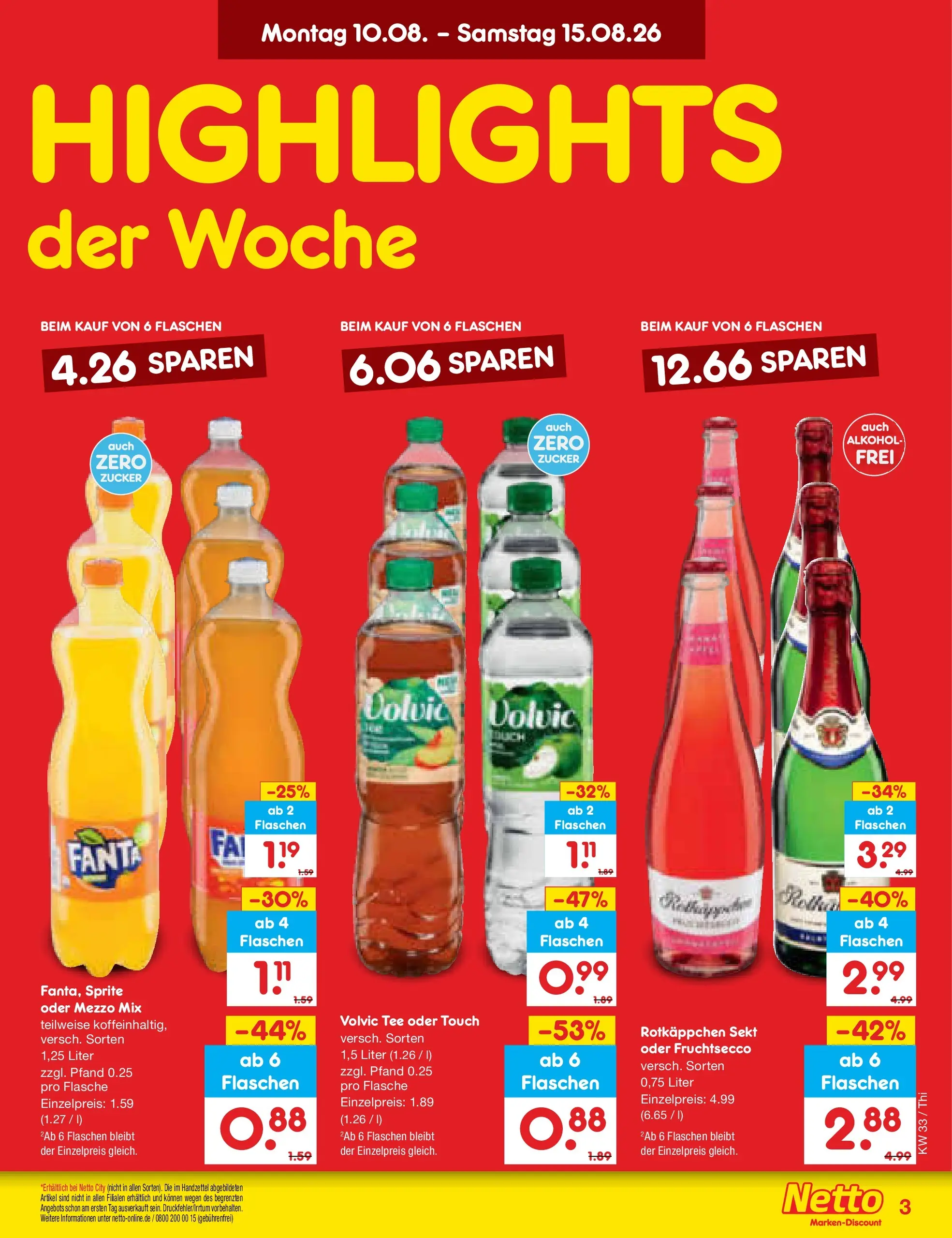 Netto Marken-Discount Prospekt Thiendorf (ab 10.08.2026) » Angebote | Seite: 3 | Produkte: Mezzo mix, Volvic tee, Zucker, Tee