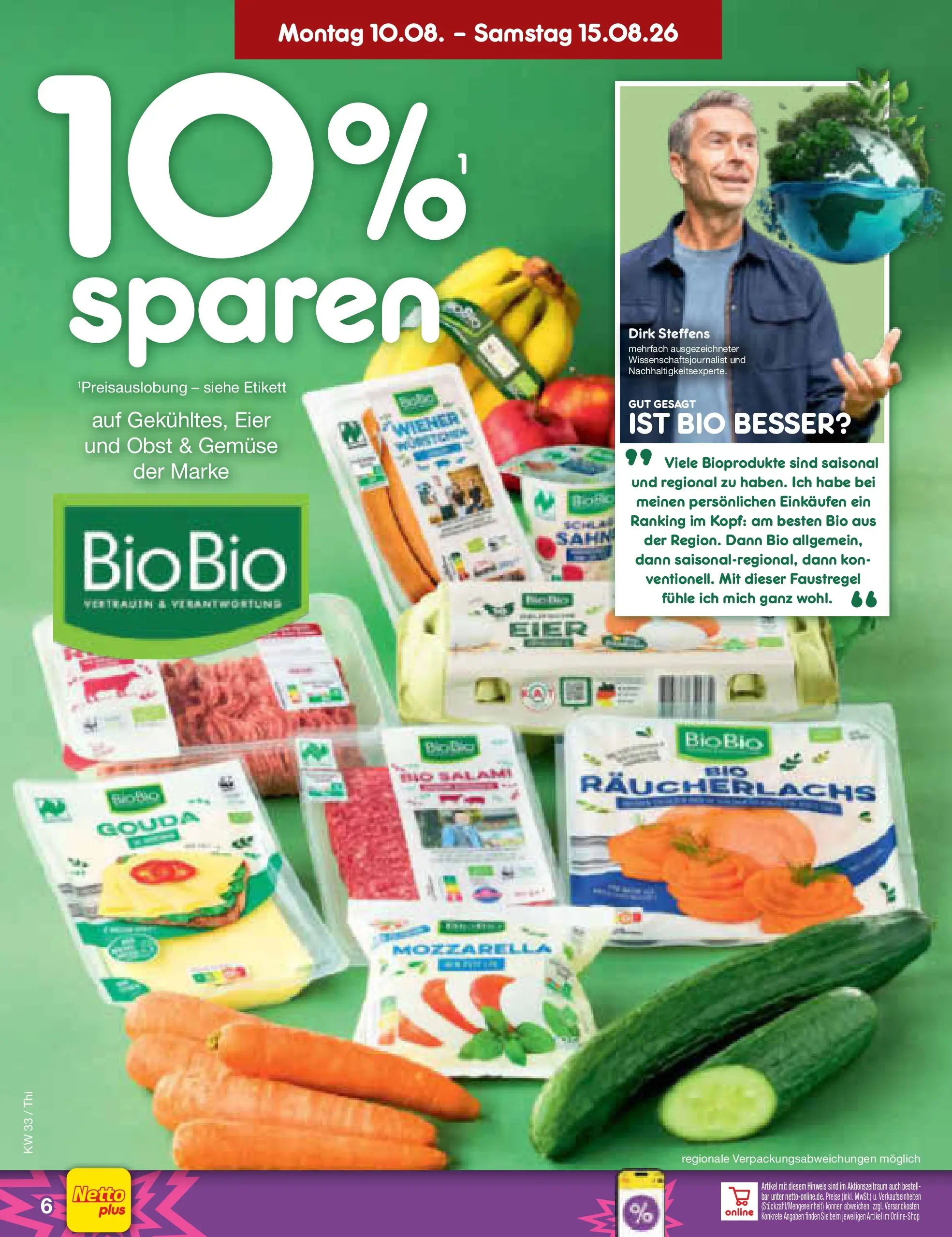 Netto Marken-Discount Prospekt Thiendorf (ab 10.08.2026) » Angebote | Seite: 6 | Produkte: Mozzarella, Gouda, Gemüse, Obst