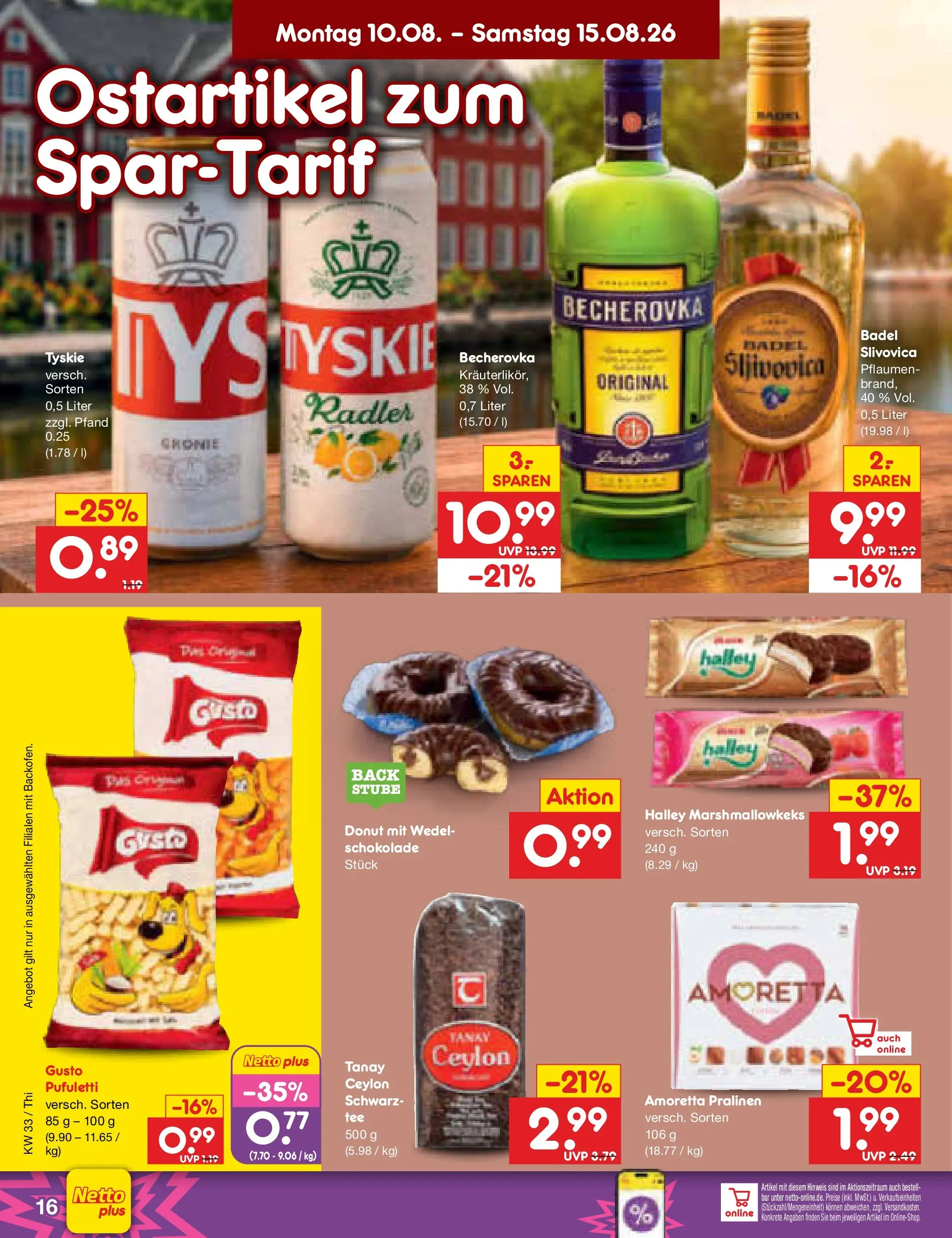 Netto Marken-Discount Prospekt Thiendorf (ab 10.08.2026) » Angebote | Seite: 20 | Produkte: Tyskie, Pflaumen, Schokolade, Radler