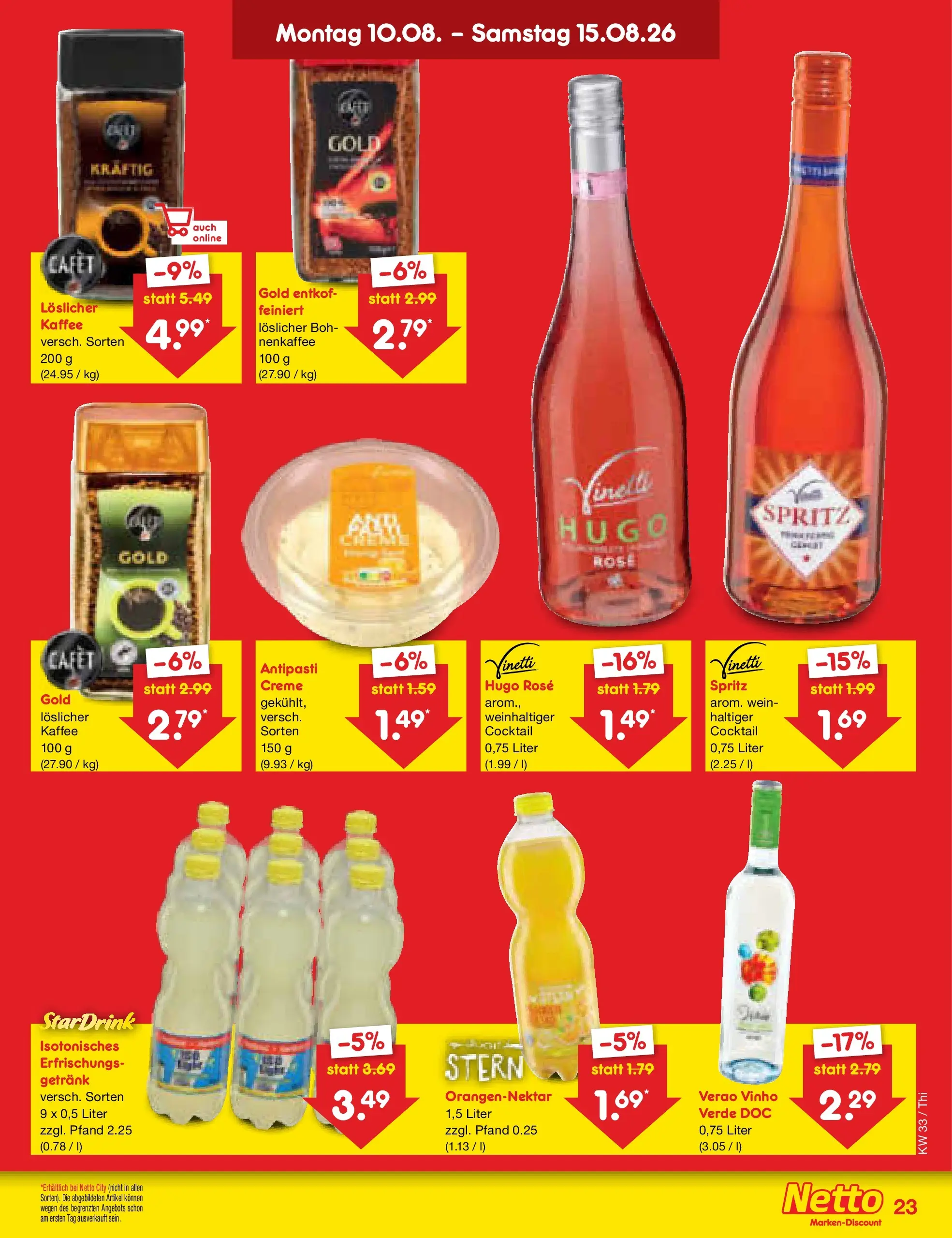 Netto Marken-Discount Prospekt Thiendorf (ab 10.08.2026) » Angebote | Seite: 33 | Produkte: Kaffee, Creme, Wein, Hugo