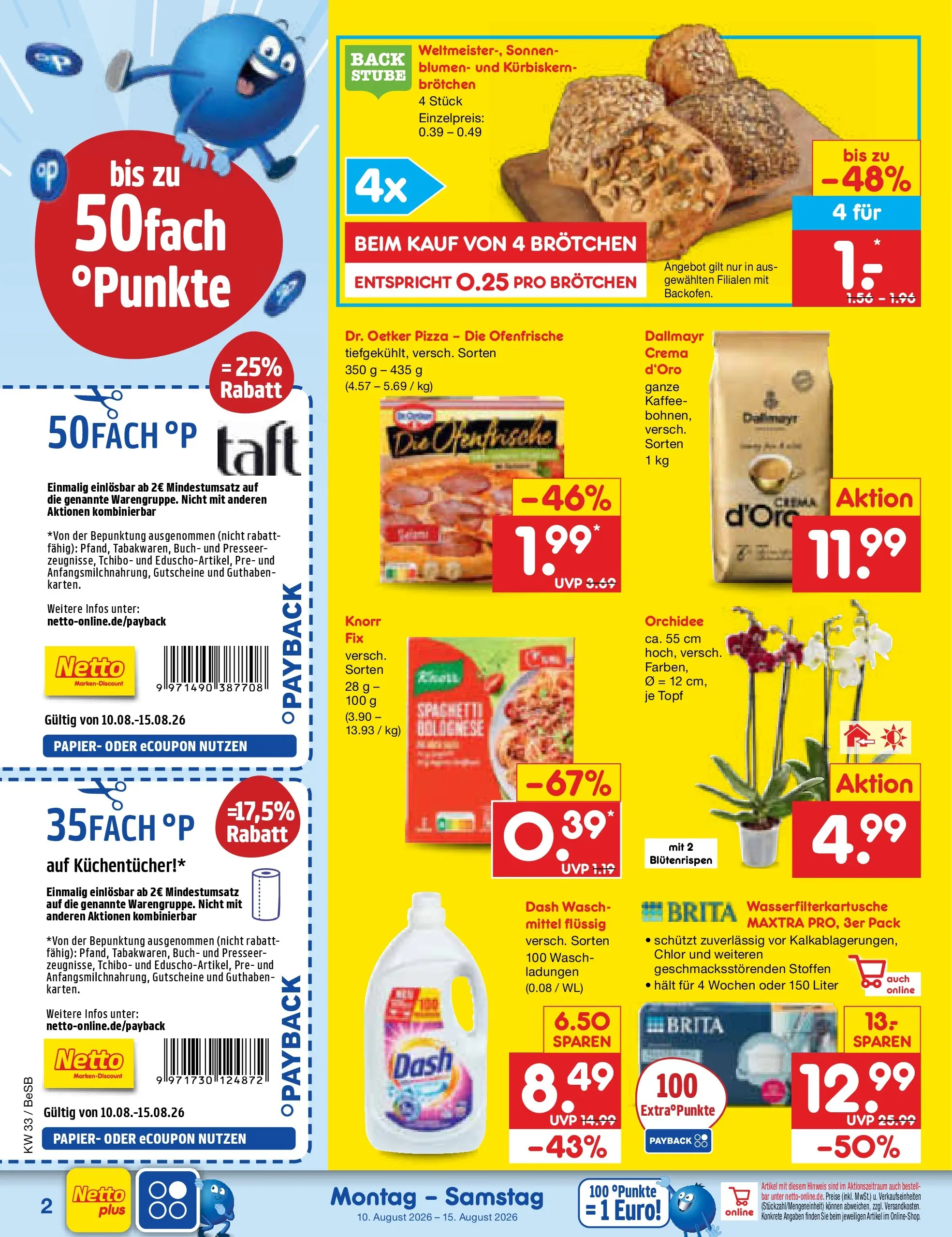 Netto Marken-Discount Prospekt Kremmen (ab 10.08.2026) » Angebote | Seite: 2 | Produkte: Kaffee, Orchidee, Blumen, Pizza