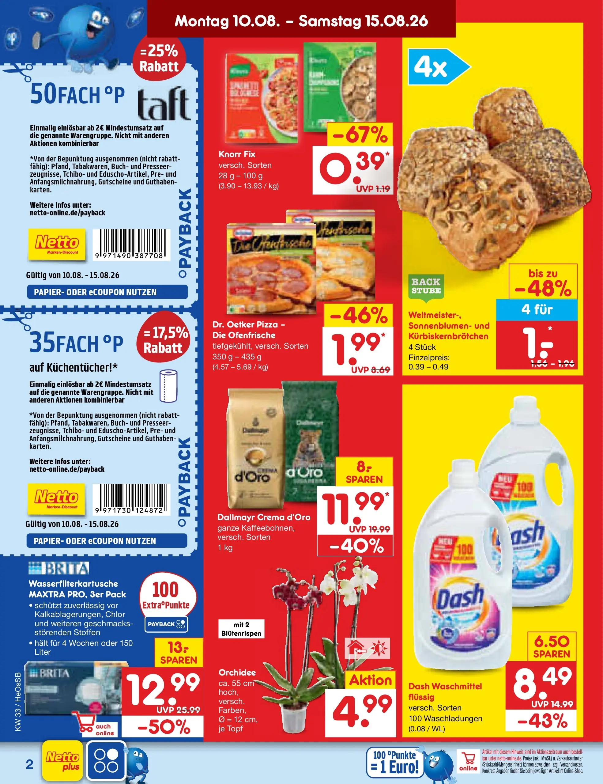 Netto Marken-Discount Prospekt Kröpelin (ab 10.08.2026) » Angebote | Seite: 2 | Produkte: Knorr, Ofenfrische, Dallmayr, Pizza