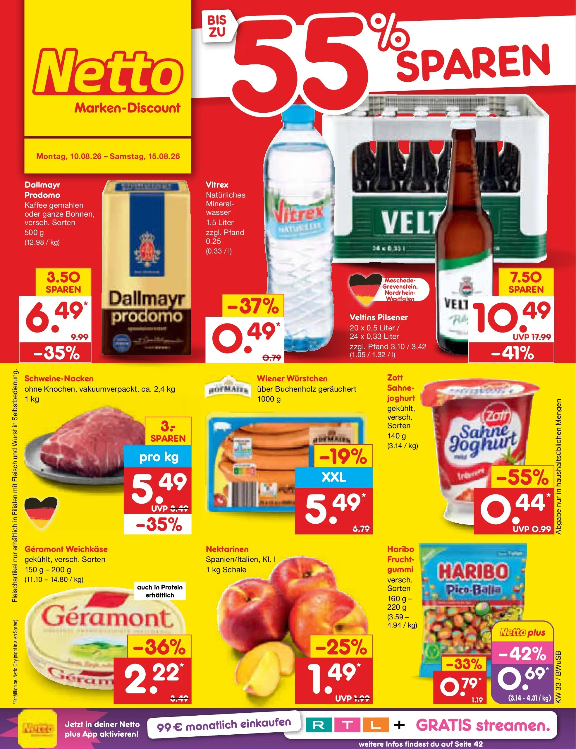 Netto Marken-Discount Prospekt Stemwede-Dielingen (ab 10.08.2026) ยป Angebote | Seite: 1 | Produkte: Nektarinen, Wurst, Fleisch, Veltins Netto Marken-Discount Prospekt Stemwede-Dielingen (ab 10.08.2026) ยป Angebote | Seite: 1 | Produkte: Nektarinen, Wurst, Fleisch, Veltins