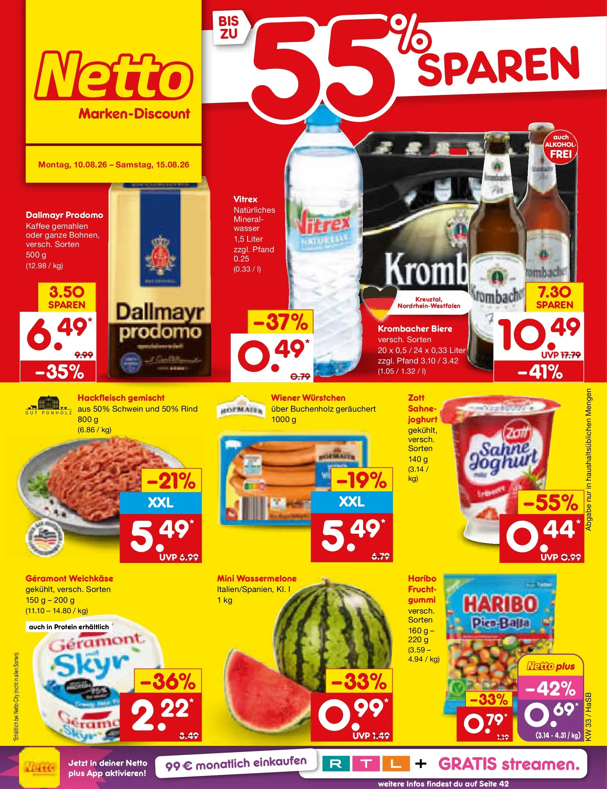 Netto Marken-Discount Prospekt Wuppertal (ab 10.08.2026) » Angebote | Seite: 1 | Produkte: Haribo, Joghurt, Dallmayr, Hackfleisch