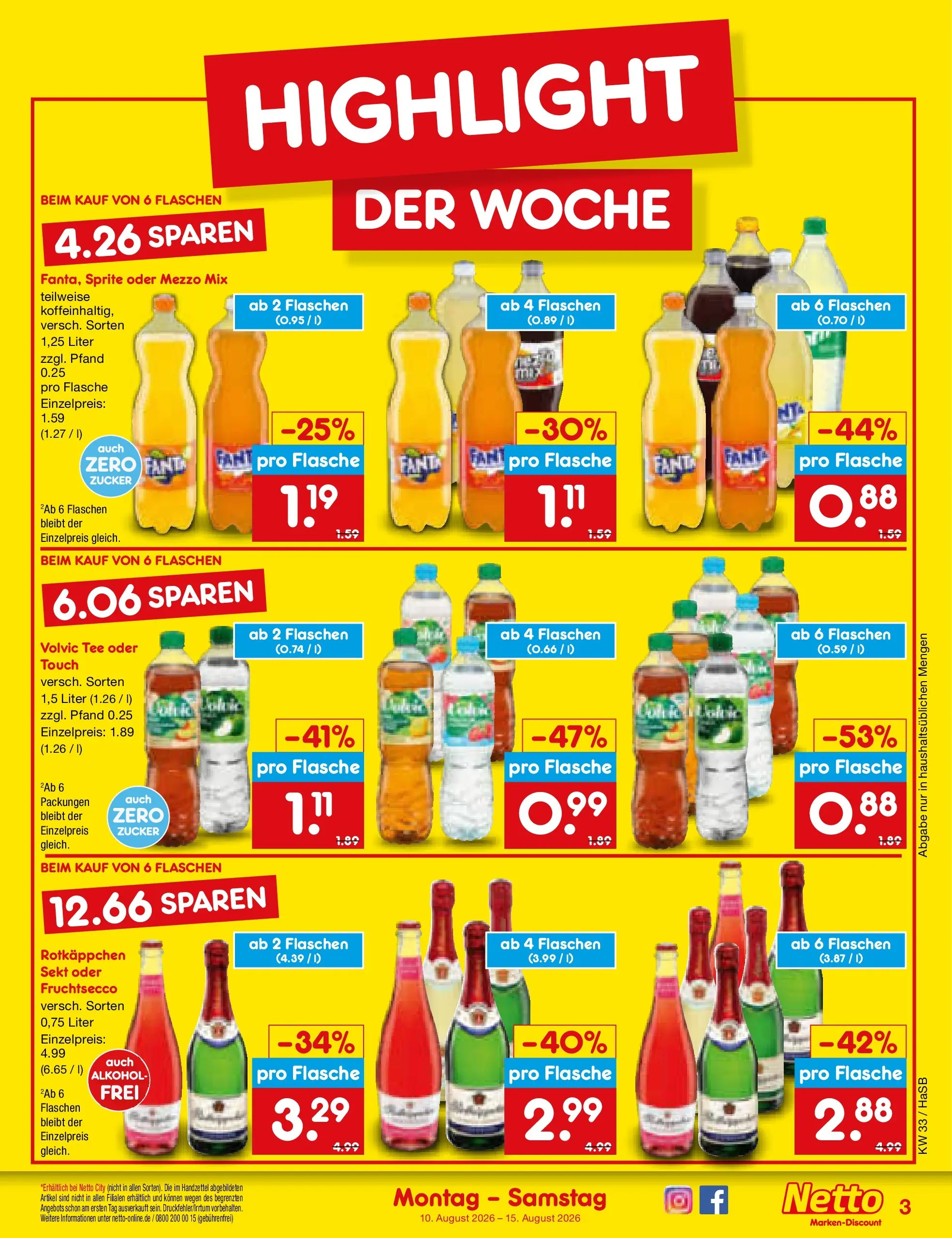 Netto Marken-Discount Prospekt Wuppertal (ab 10.08.2026) » Angebote | Seite: 3 | Produkte: Sprite, Oder mezzo mix, Tee, Volvic