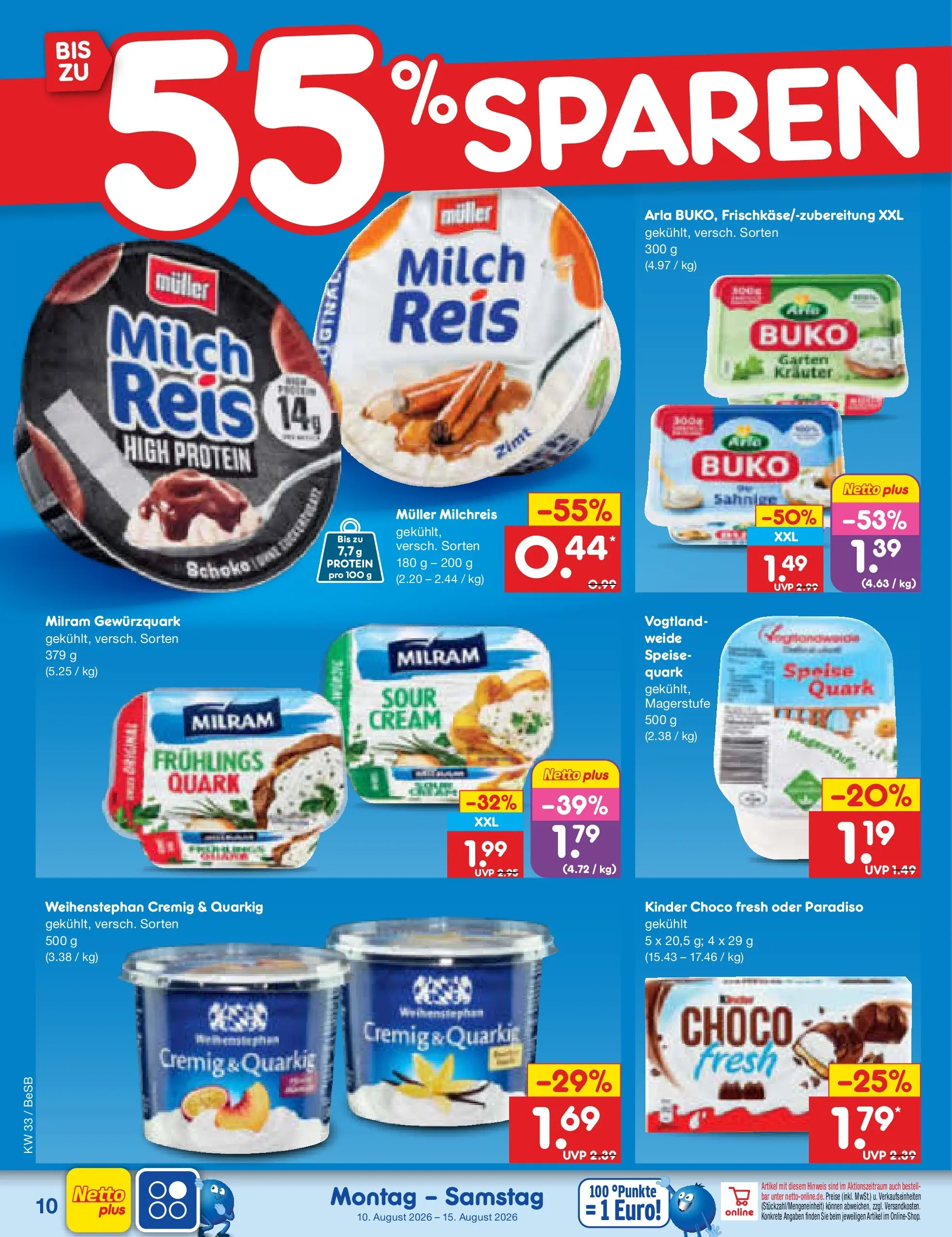 Netto Marken-Discount Prospekt Kremmen (ab 10.08.2026) » Angebote | Seite: 10 | Produkte: Quark, Milch, Milram, Reis